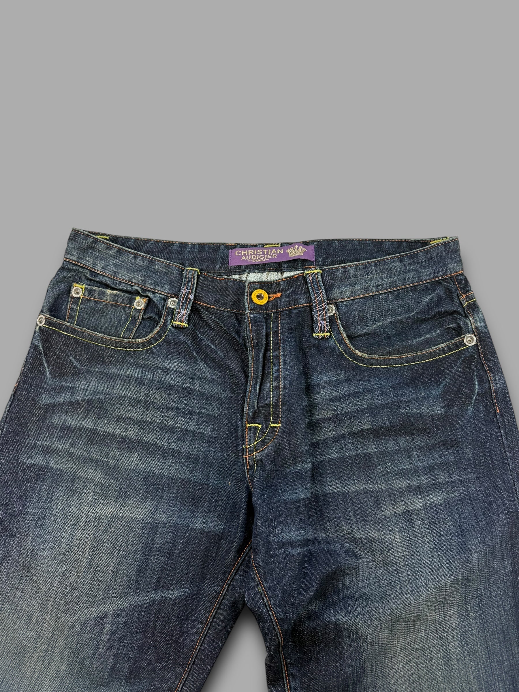 Christian Audegier 2000's graphic embroidered denim straight leg jeans (L)