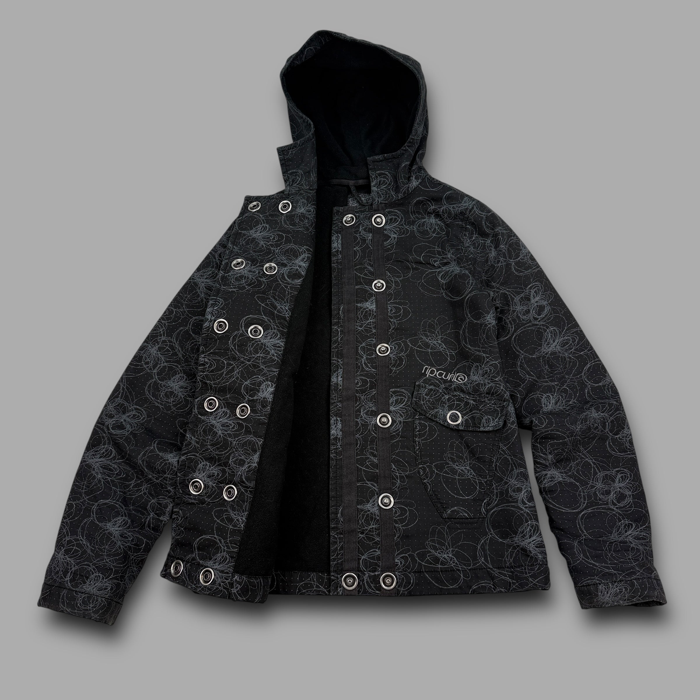 Ripcurl 2000's technical fleece lined, graphic pop button jacket (XS) wms