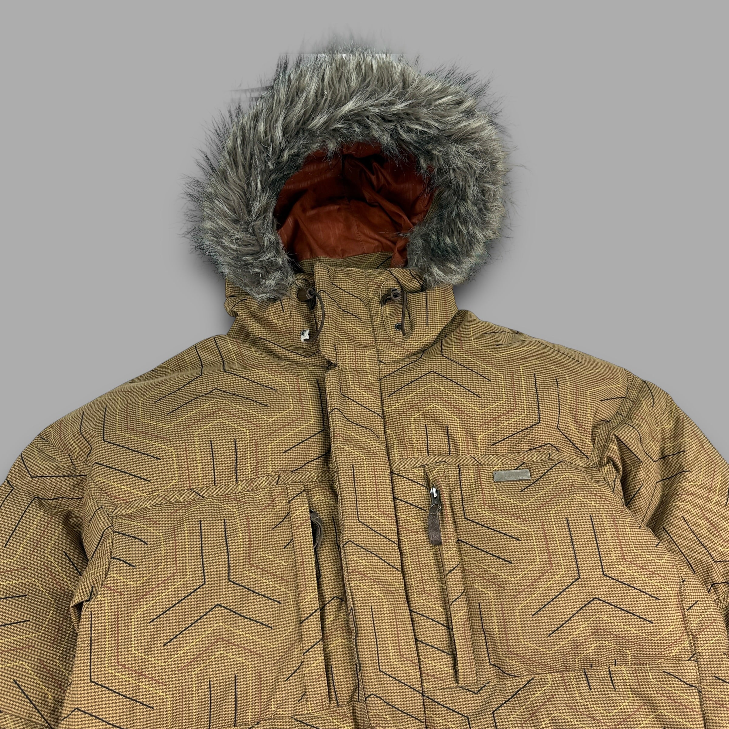 Burton 2000's technical vented monogram ski jacket with fur hood (L)