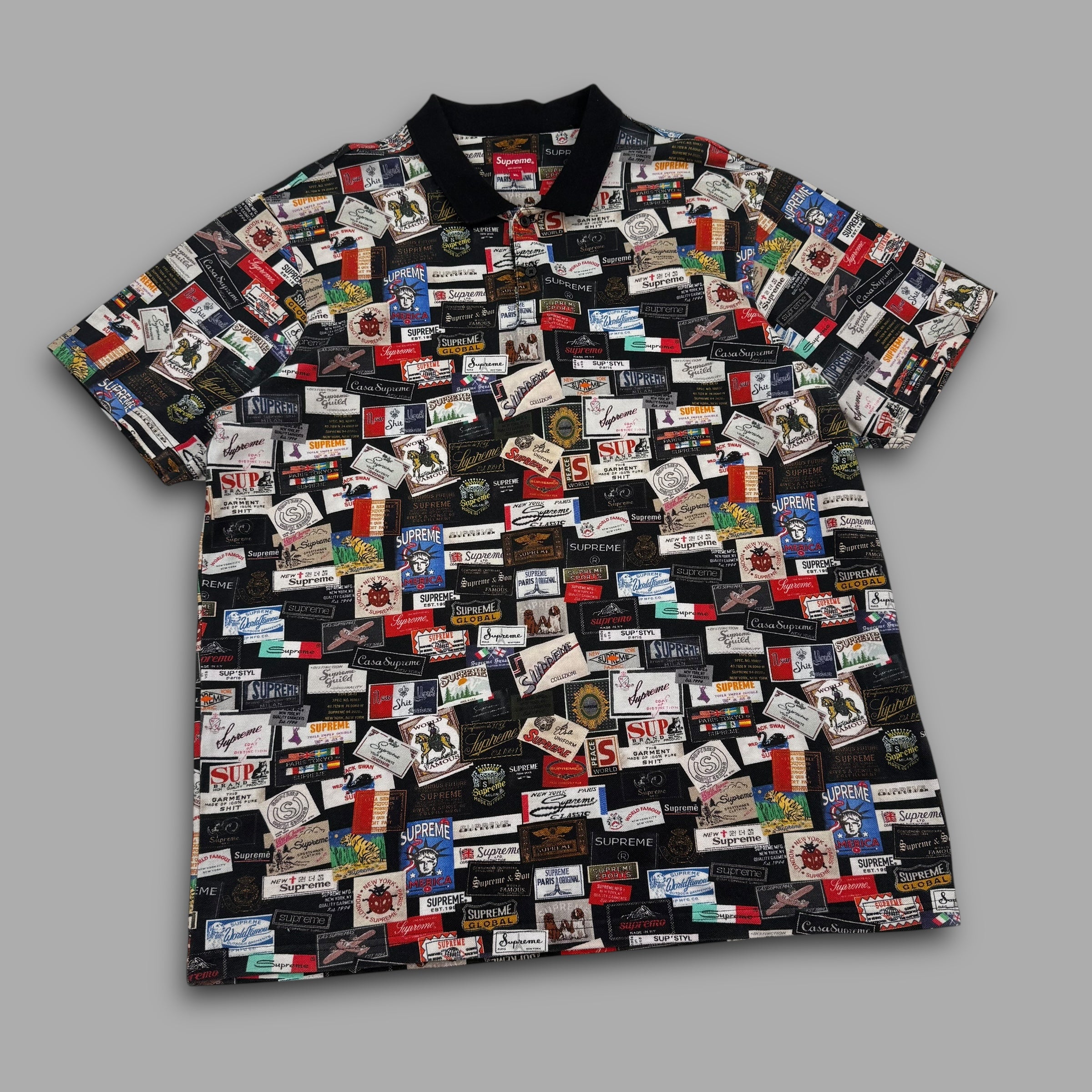 Supreme SS21 monogram labels polo shirt (XL)