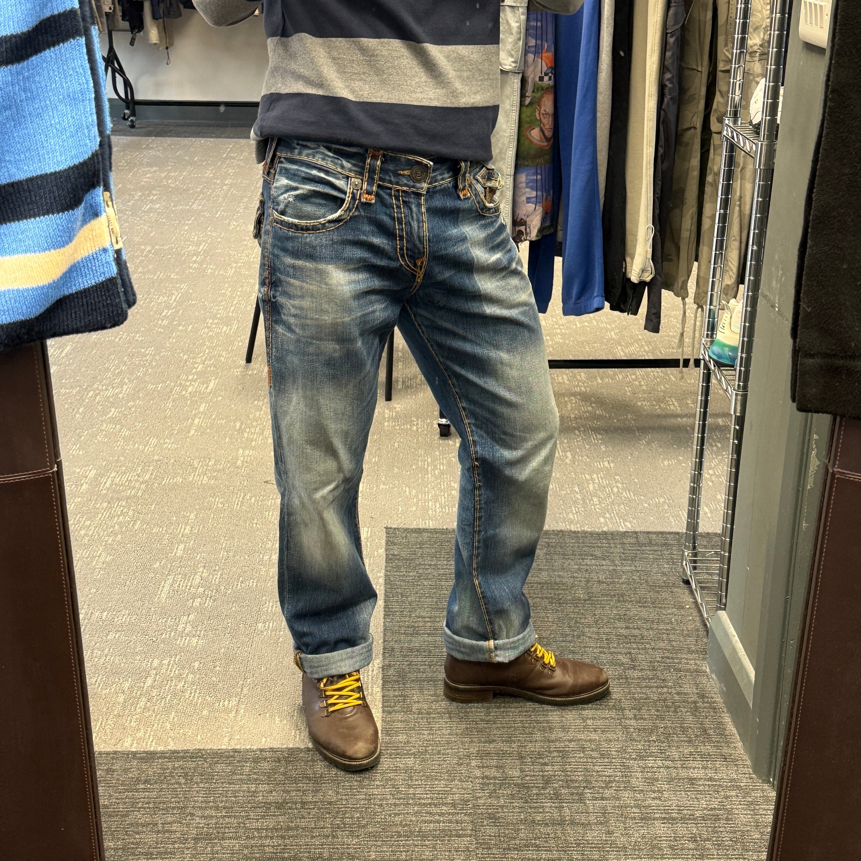 True religion 2000's Ricky relaxed straight contrast stitch denim jeans (S)