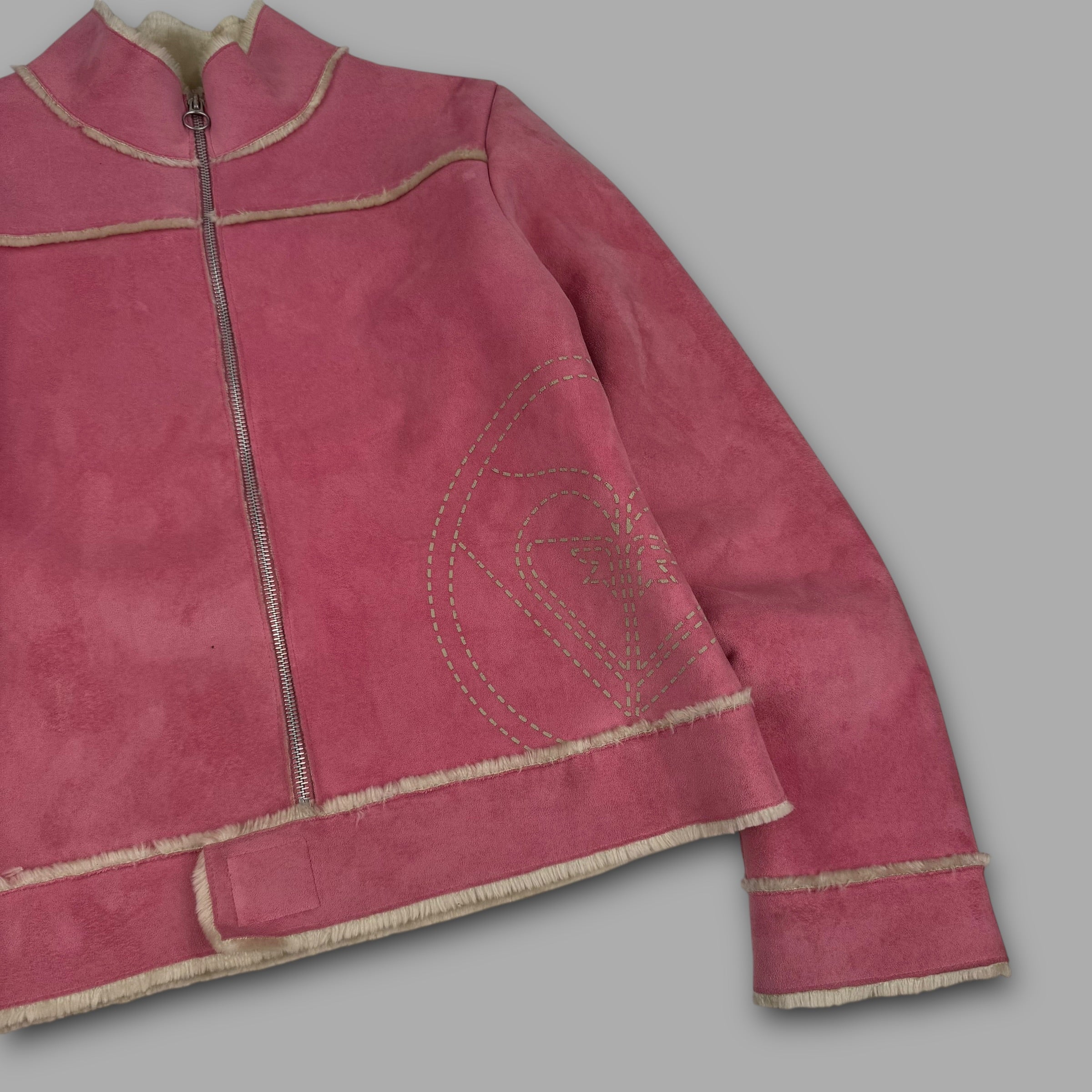 Roxy Life 2000's faux suede fur lined zip up jacket with embroidered logo and velcro closure (M) wms