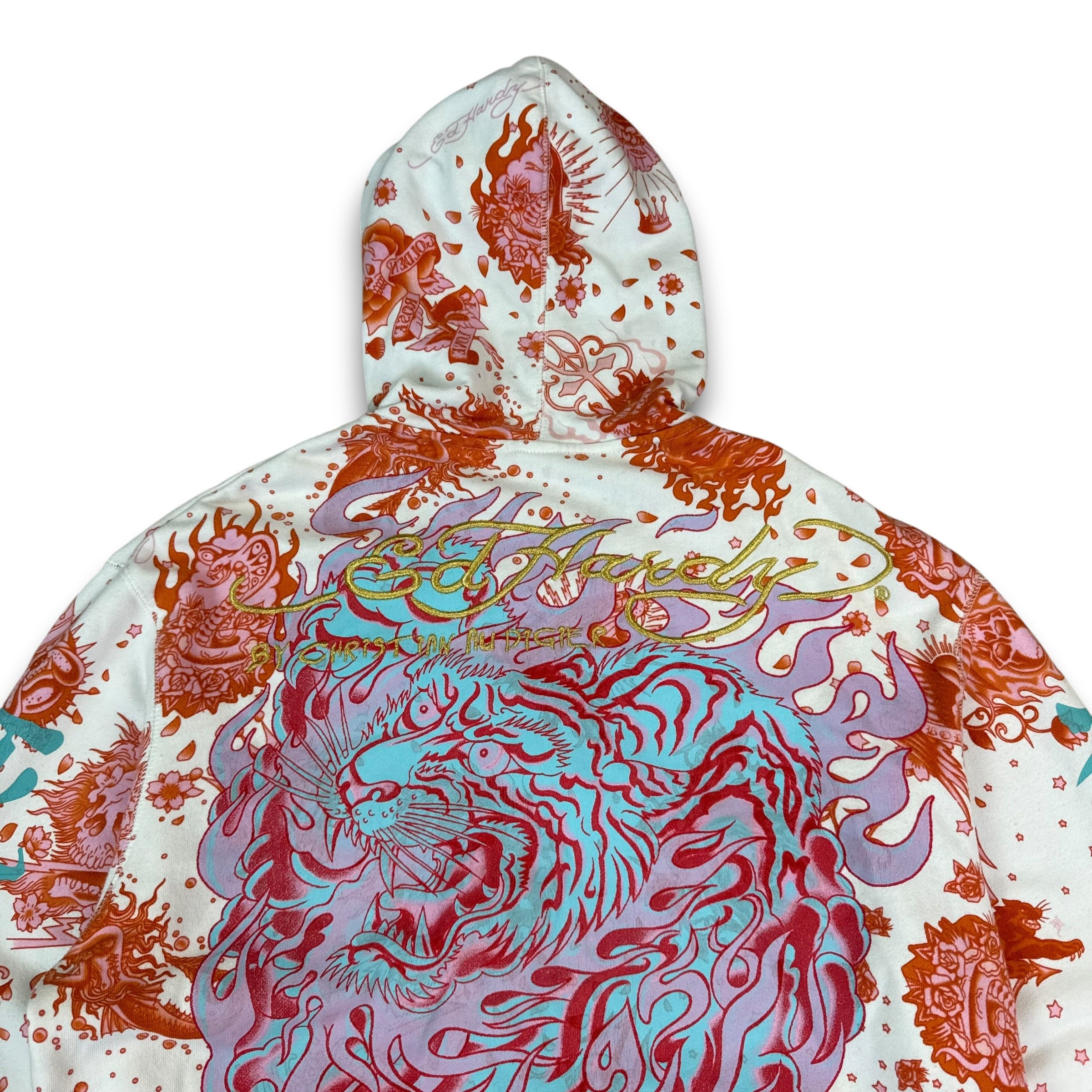 Ed hardy x Christian audigier 2000's graphic zip up hoodie (L)