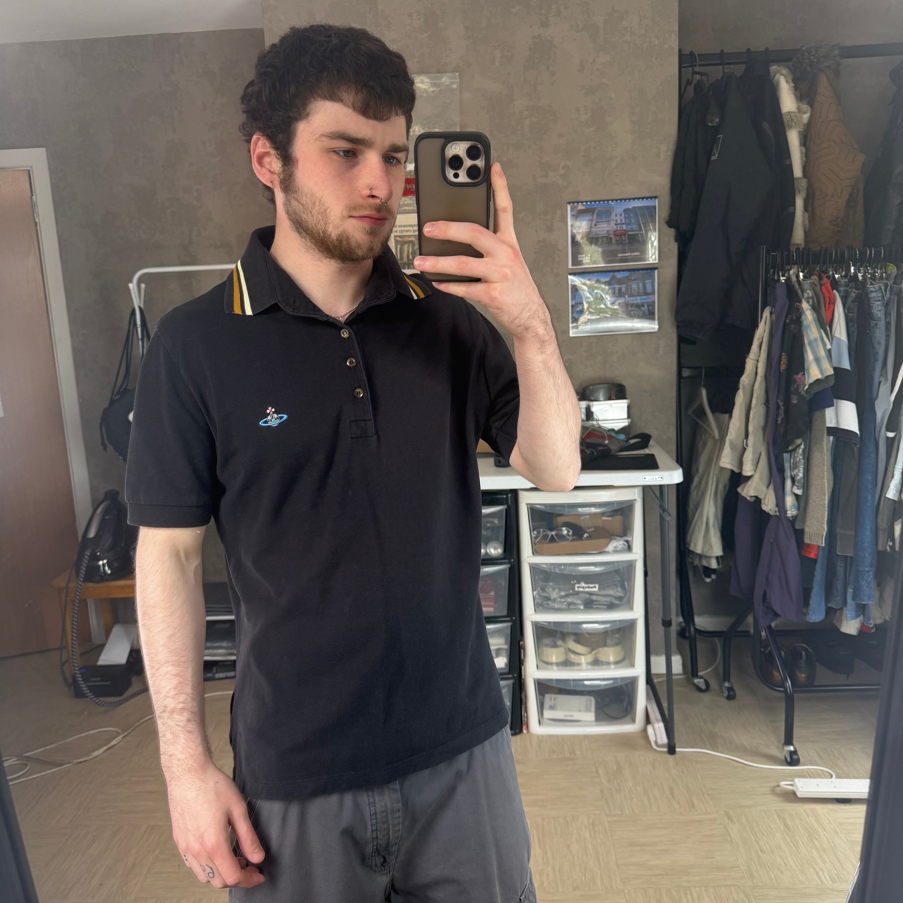 Vivienne Westwood 2000's embroidered button up polo shirt (M)