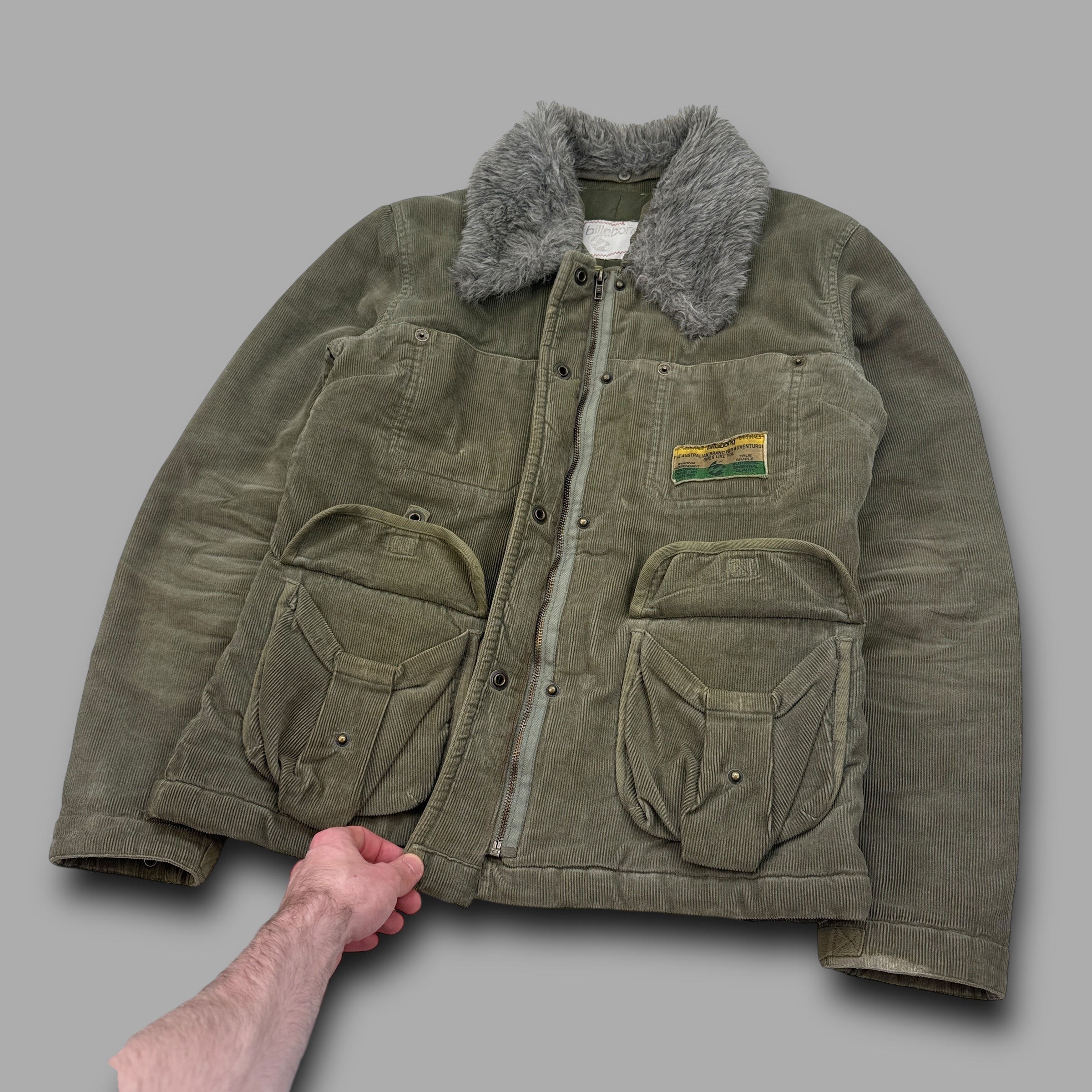 Billabong 2000's corduroy multi-pocket fur collar zip-up jacket (S)