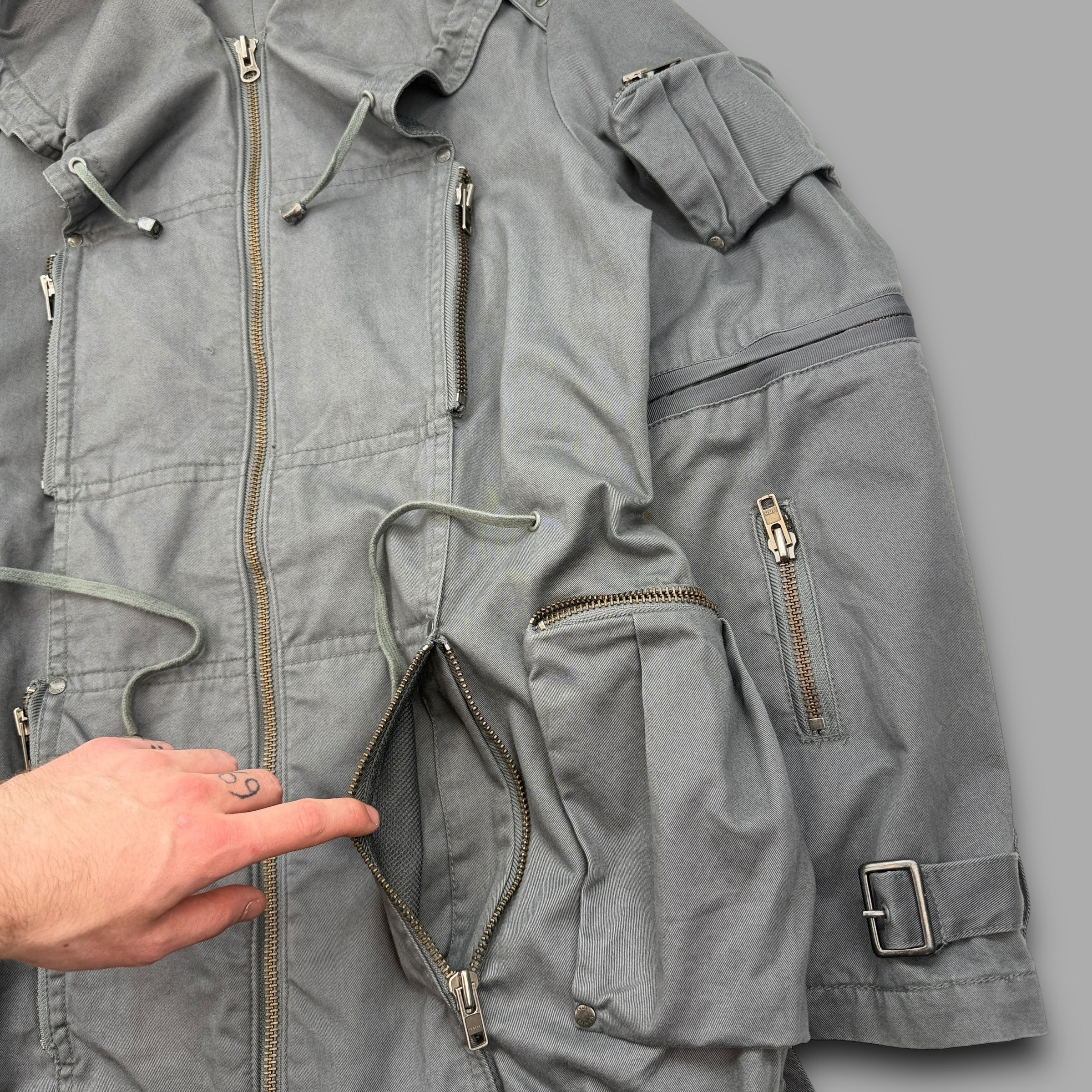 All saints 2000's technical multi-pocket zip-up cobra parka jacket (M)
