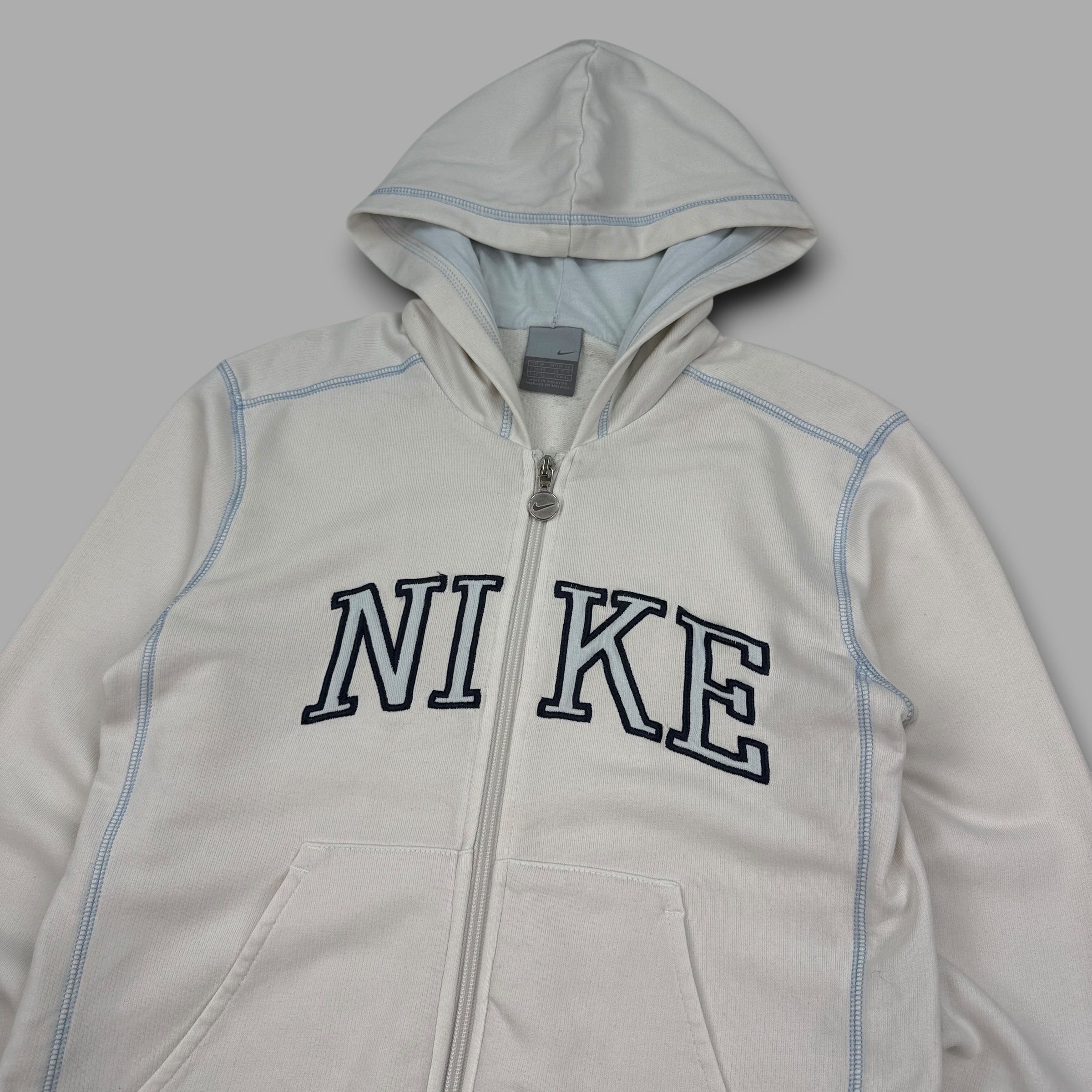 Nike 2000's spellout contrast stitch embroidered zip up hoodie (M) wms