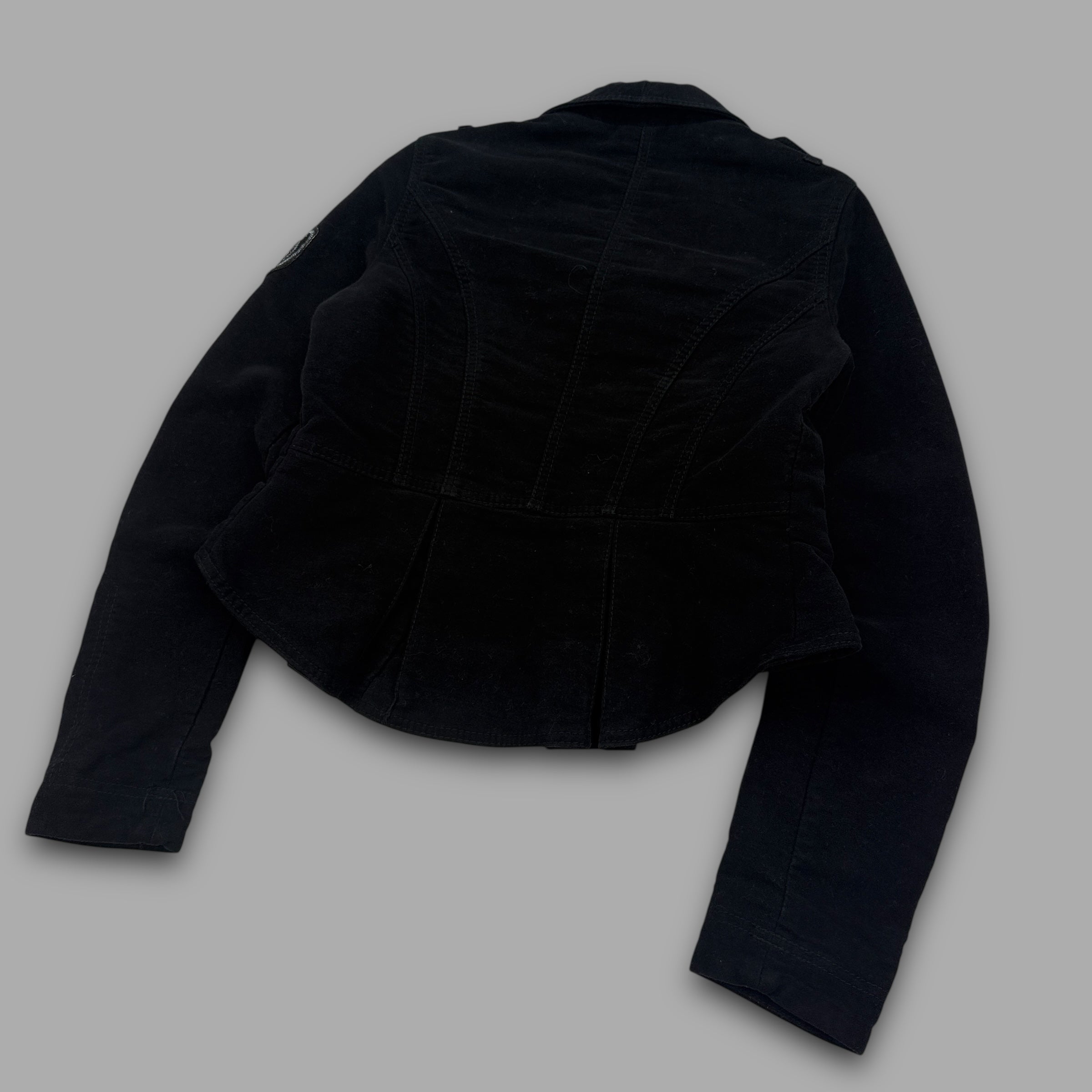 Pepe Jeans 2000's multi-pocketed velvety military jacket with metalic embroidery (XS) wms