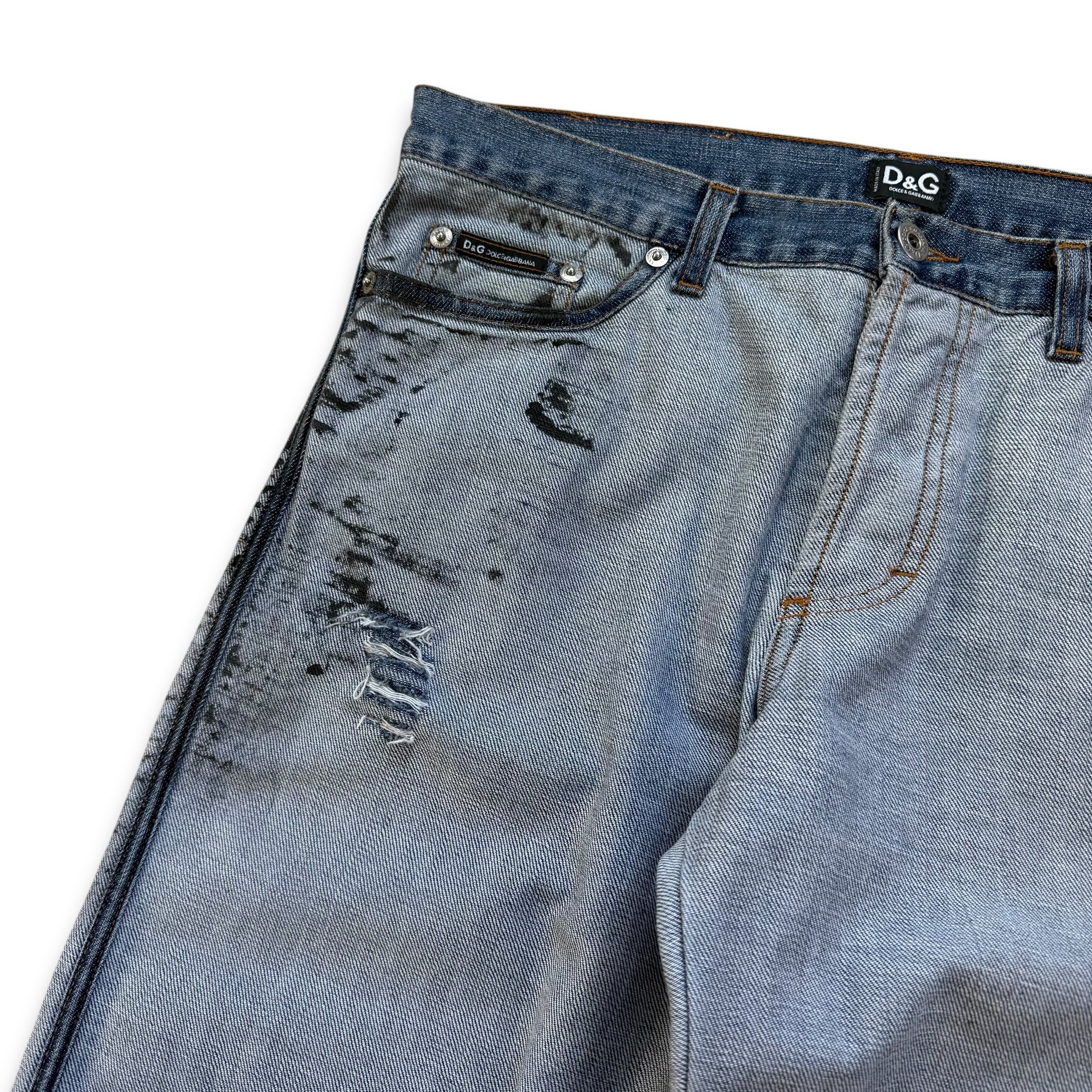 Dolce and gabanna 2002 distressed oil stained ‘inside out' denim jeans (S)