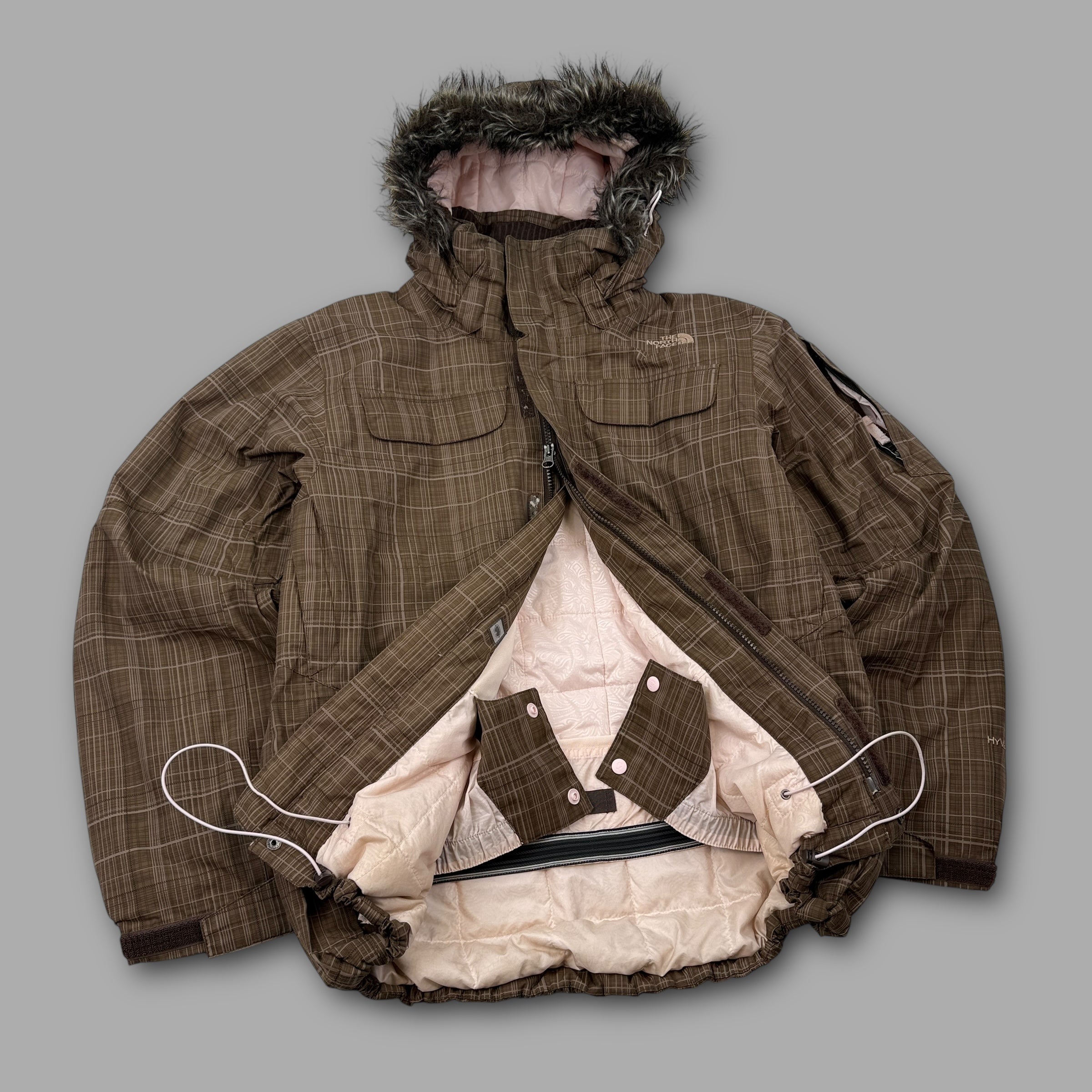 The north face 2007 technical plaid fur hood ski jacket (L) wms