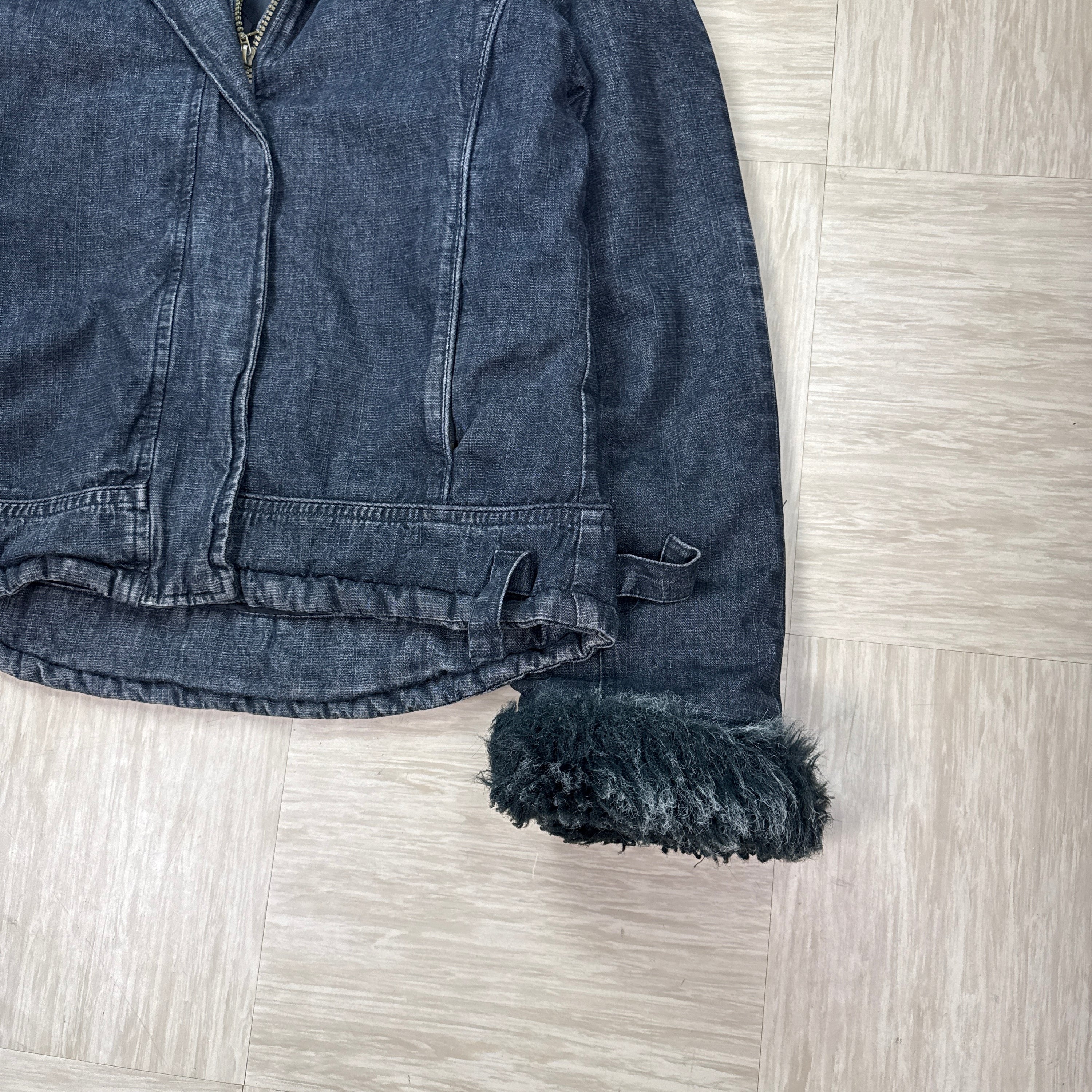 Alibi 1990's cropped zip up denim faux fur hooded jacket (S)