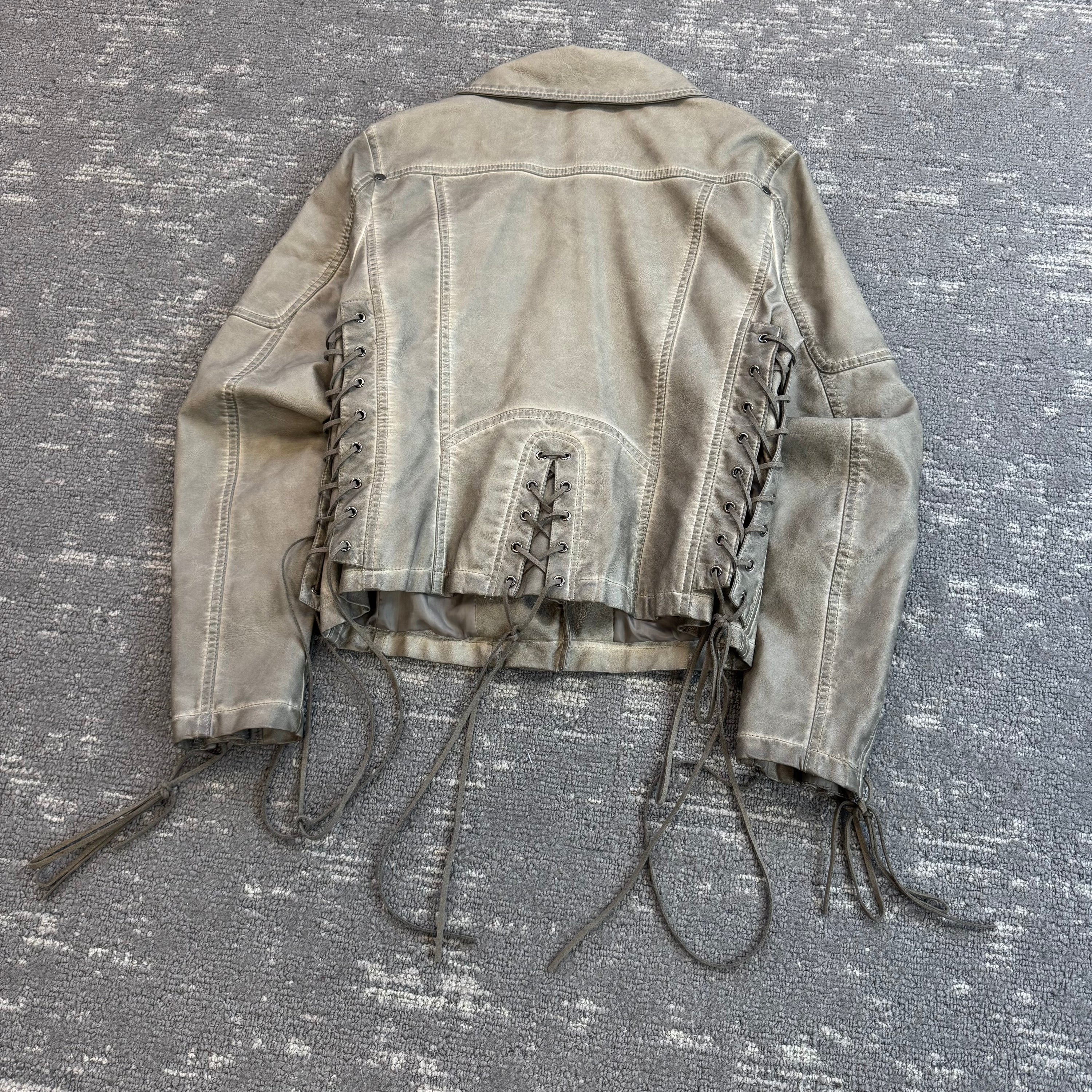 Guess 2000's leather lace up asymmetrical zip biker jacket (M) wms