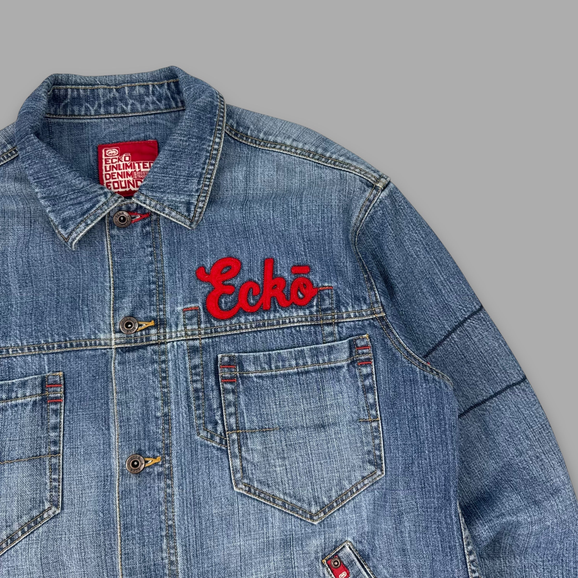 Ecko 2000's embroidered graphic denim jacket (M)