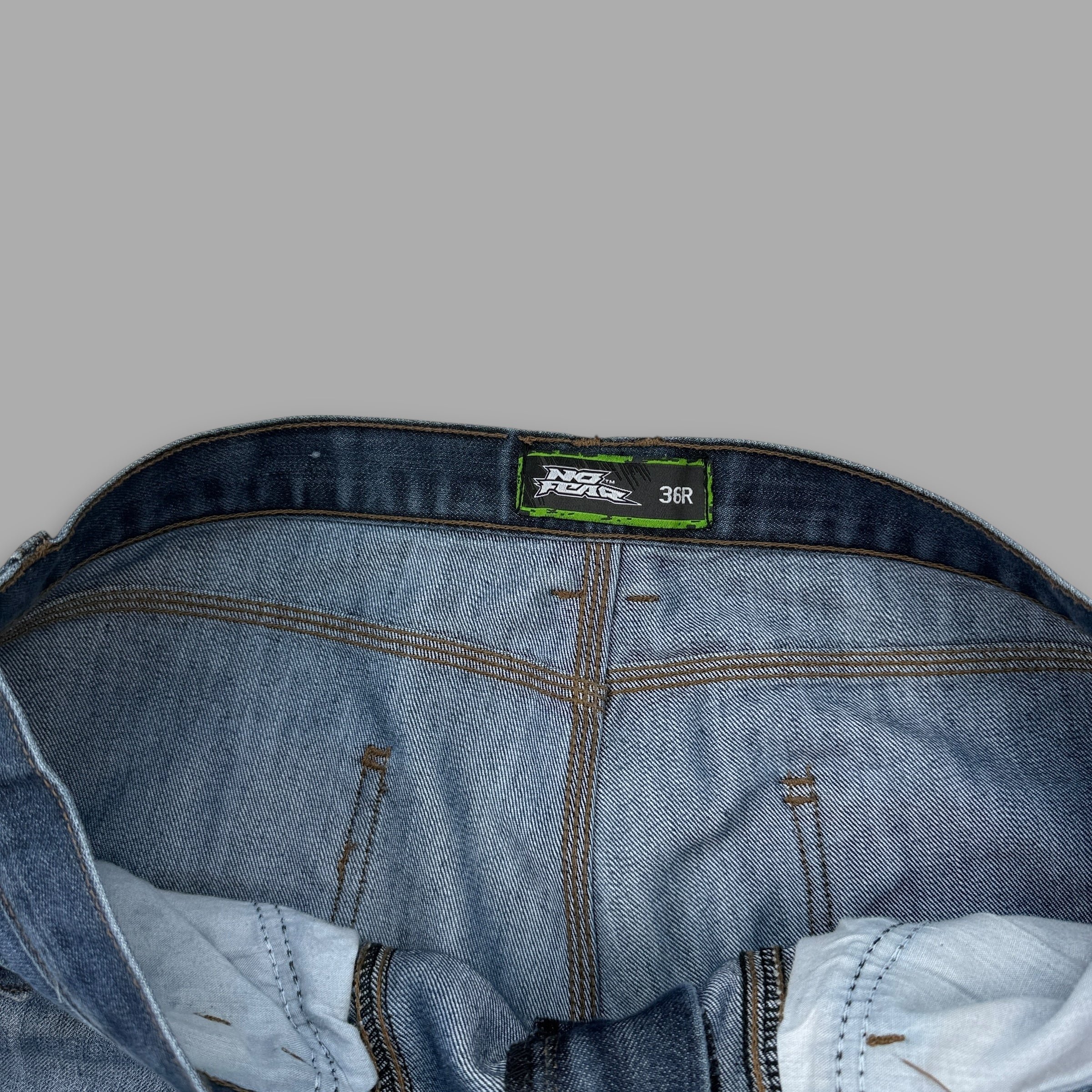 No fear 2000's contrast stitch denim bootcut cargo jeans (L)