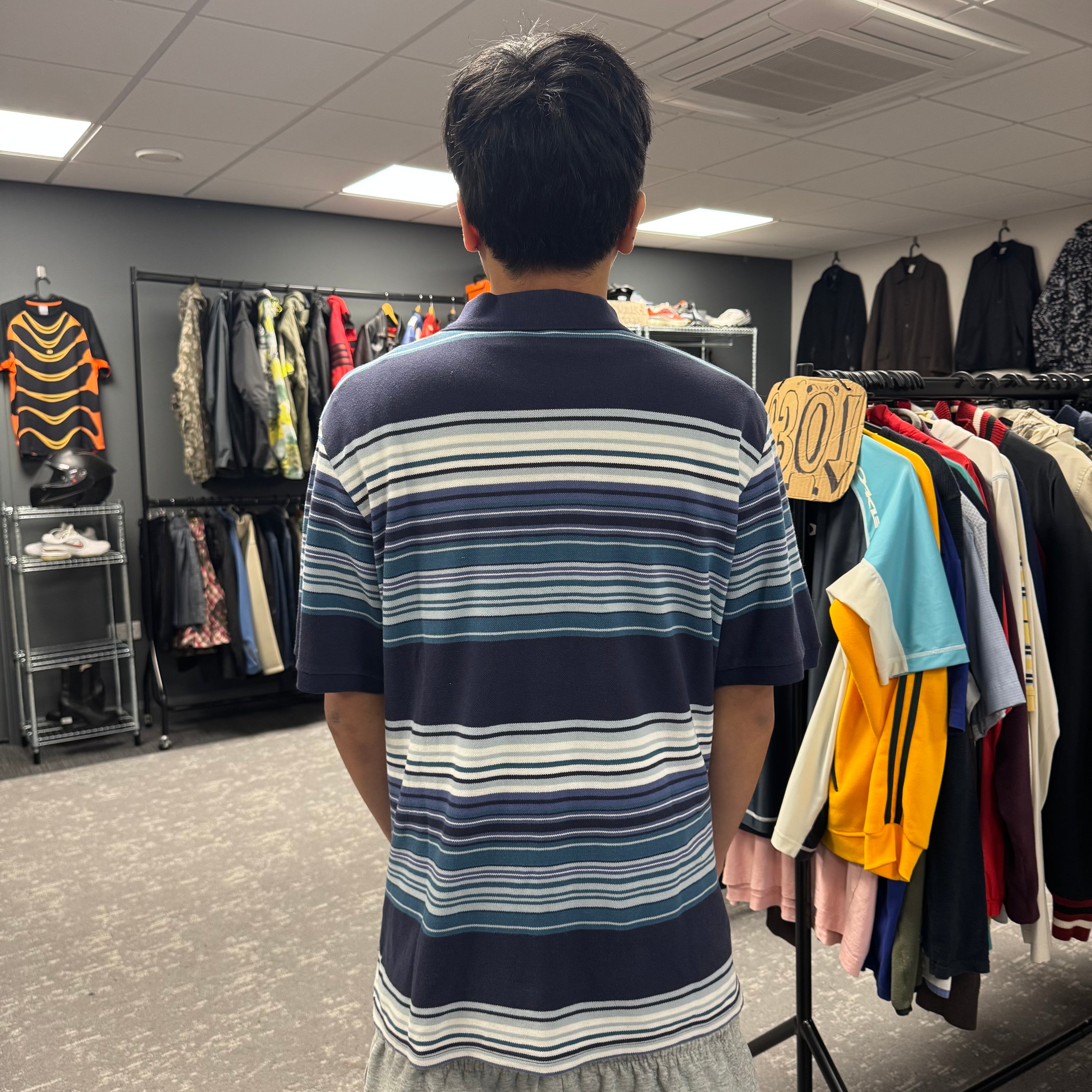 Yves saint laurent 2000's graphic embroidered striped polo shirt (XXL)