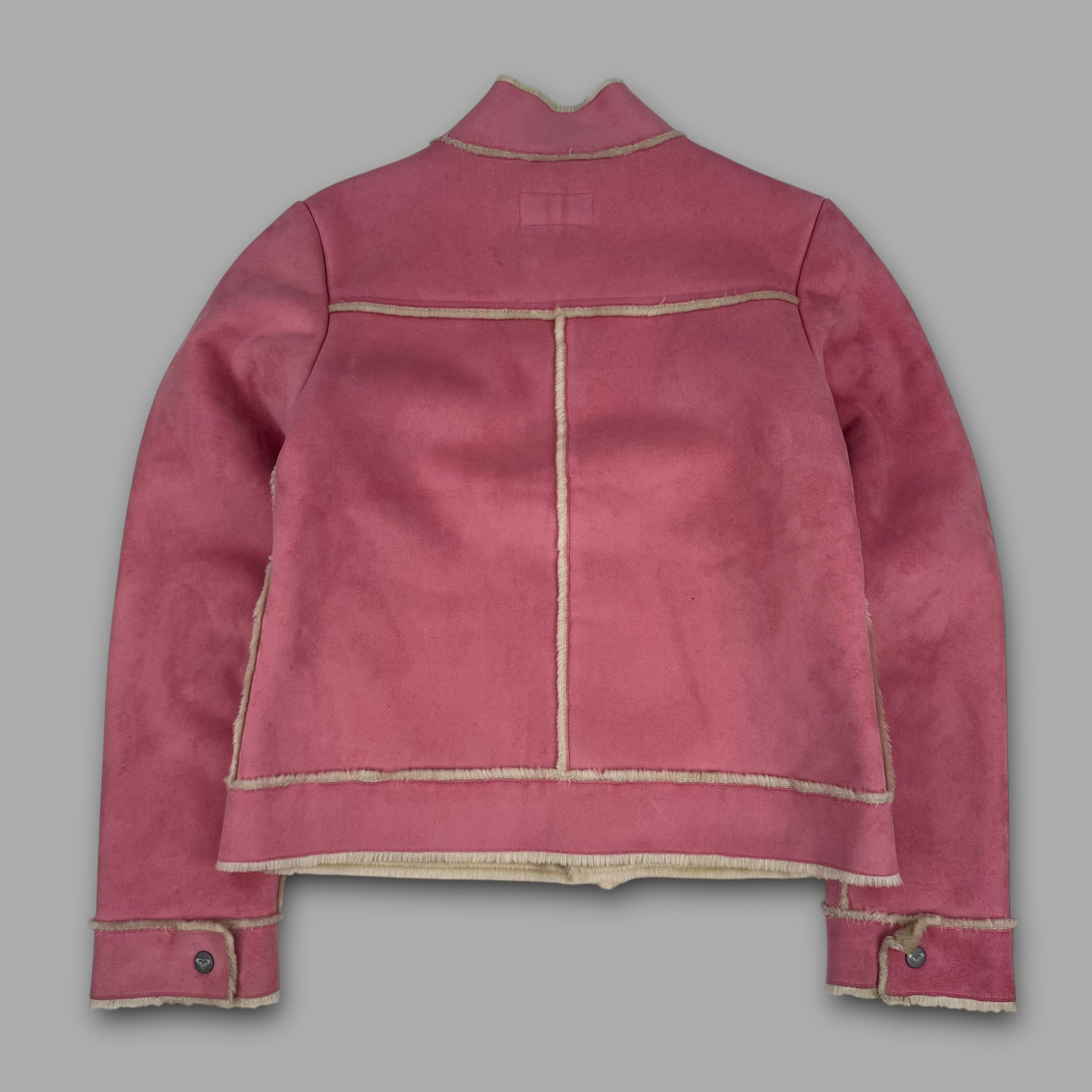 Roxy Life 2000's faux suede fur lined zip up jacket with embroidered logo and velcro closure (M) wms