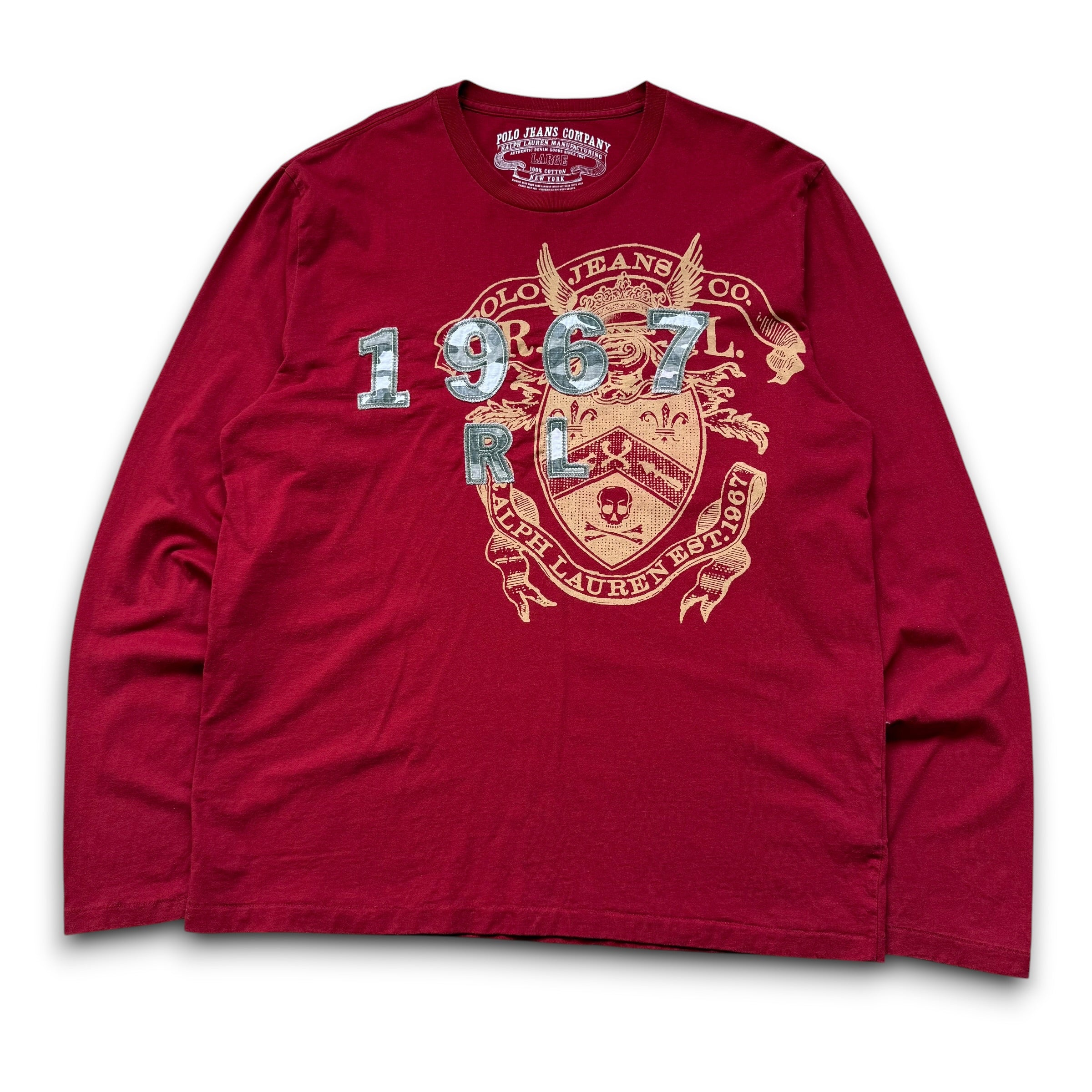 Ralph Lauren 2000's graphic embroidered long sleeve tee (L)