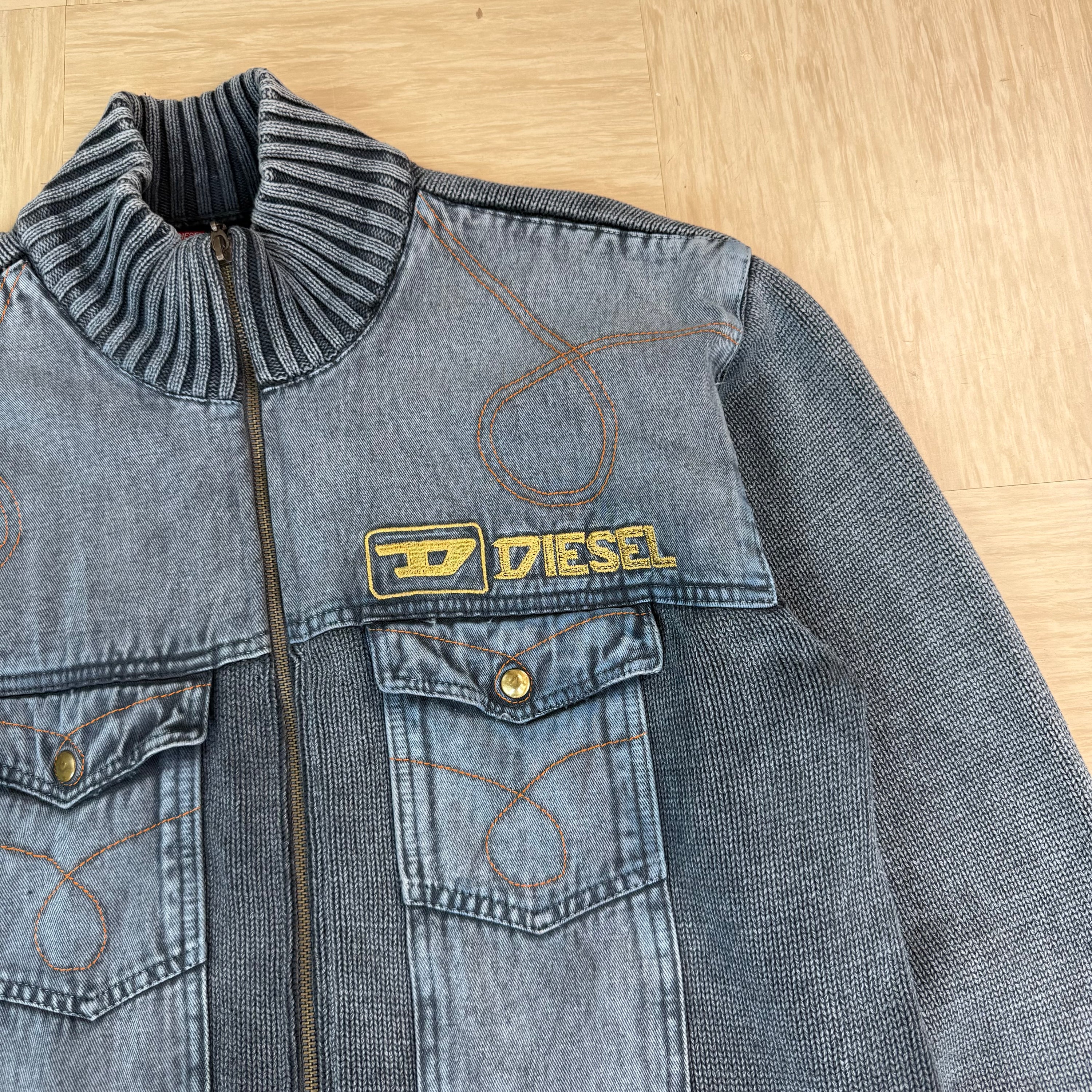 Diesel 2000's knit embroidered zip up hybrid jacket (XL)