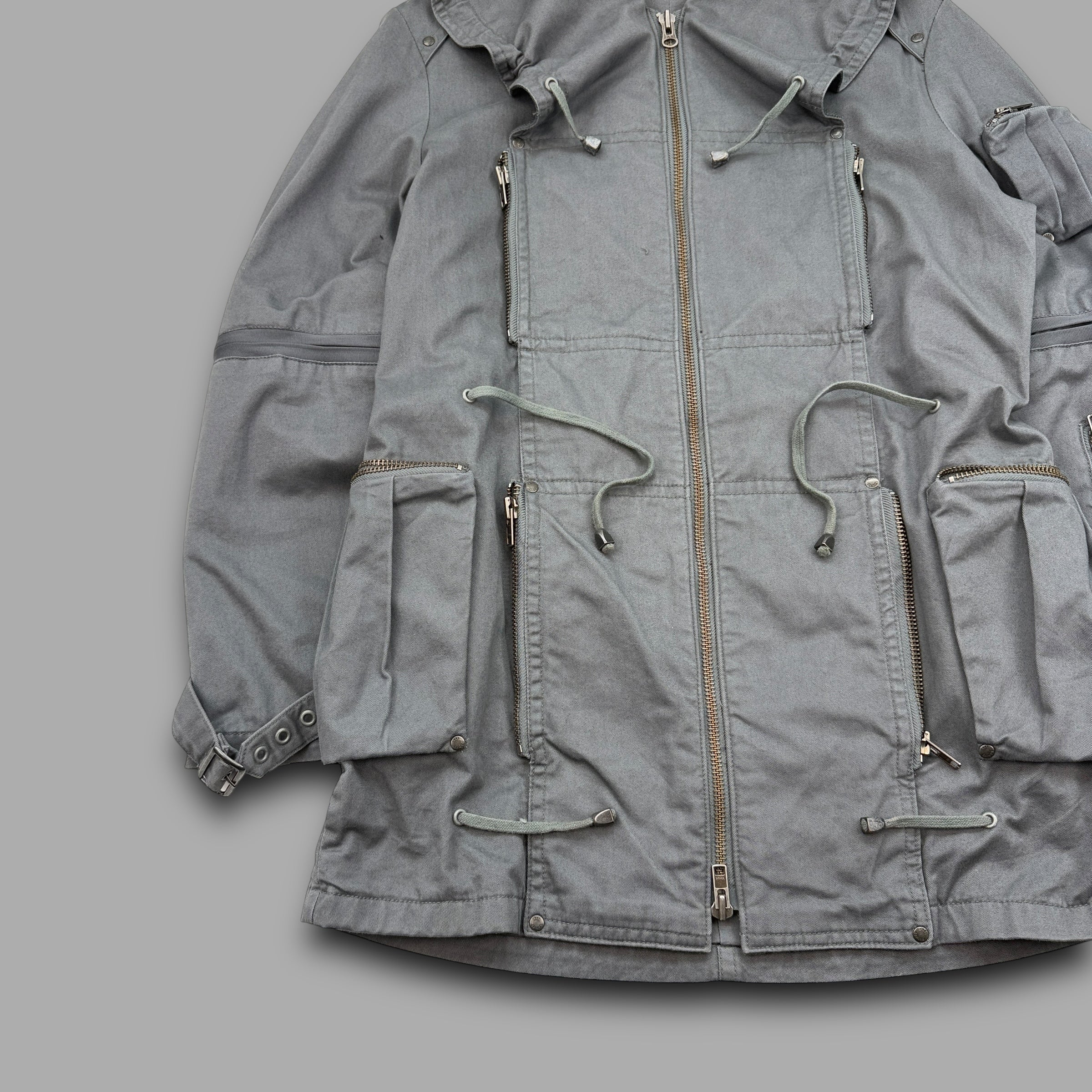 All saints 2000's technical multi-pocket zip-up cobra parka jacket (M)