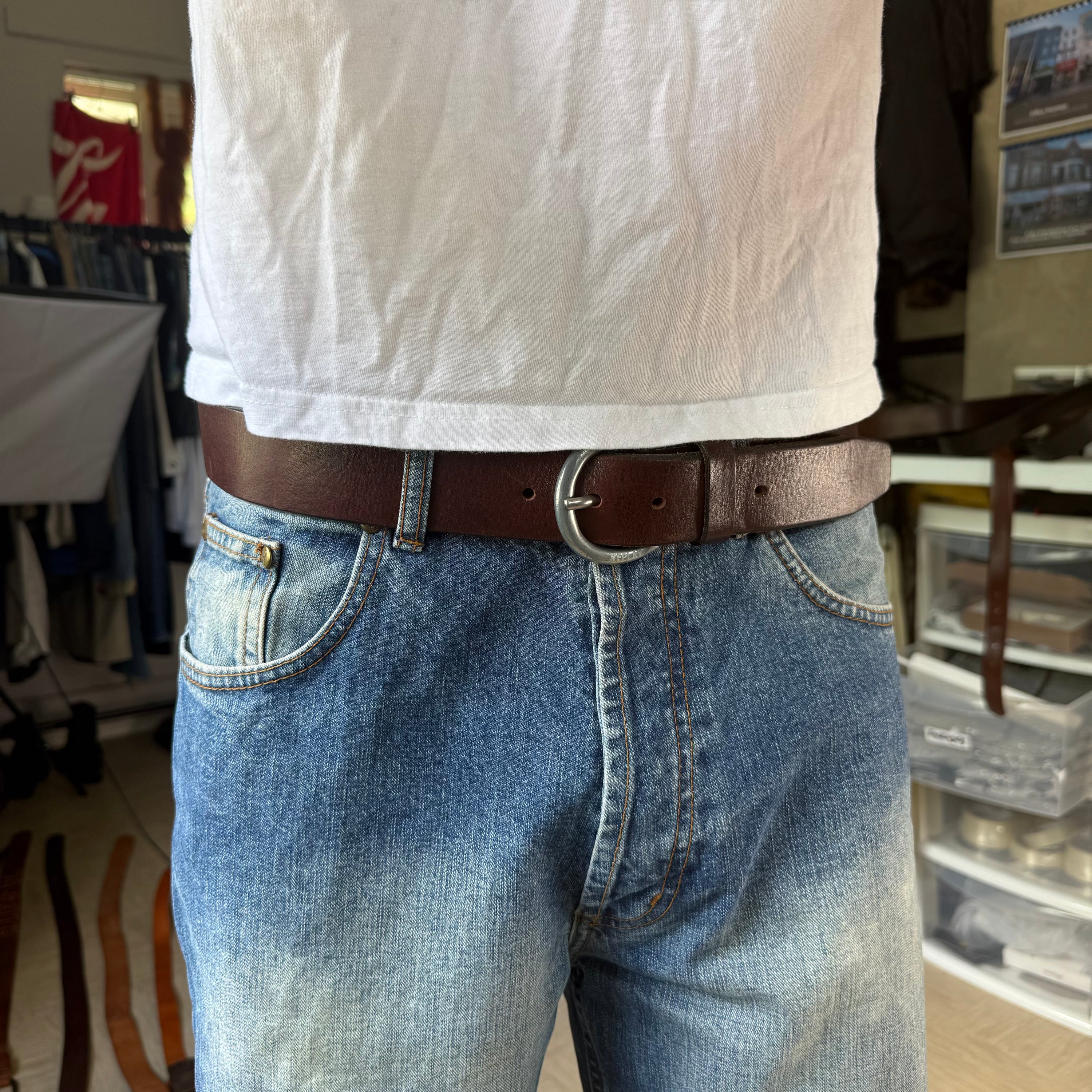 Replay 2000's dark brown leather belt (OS)