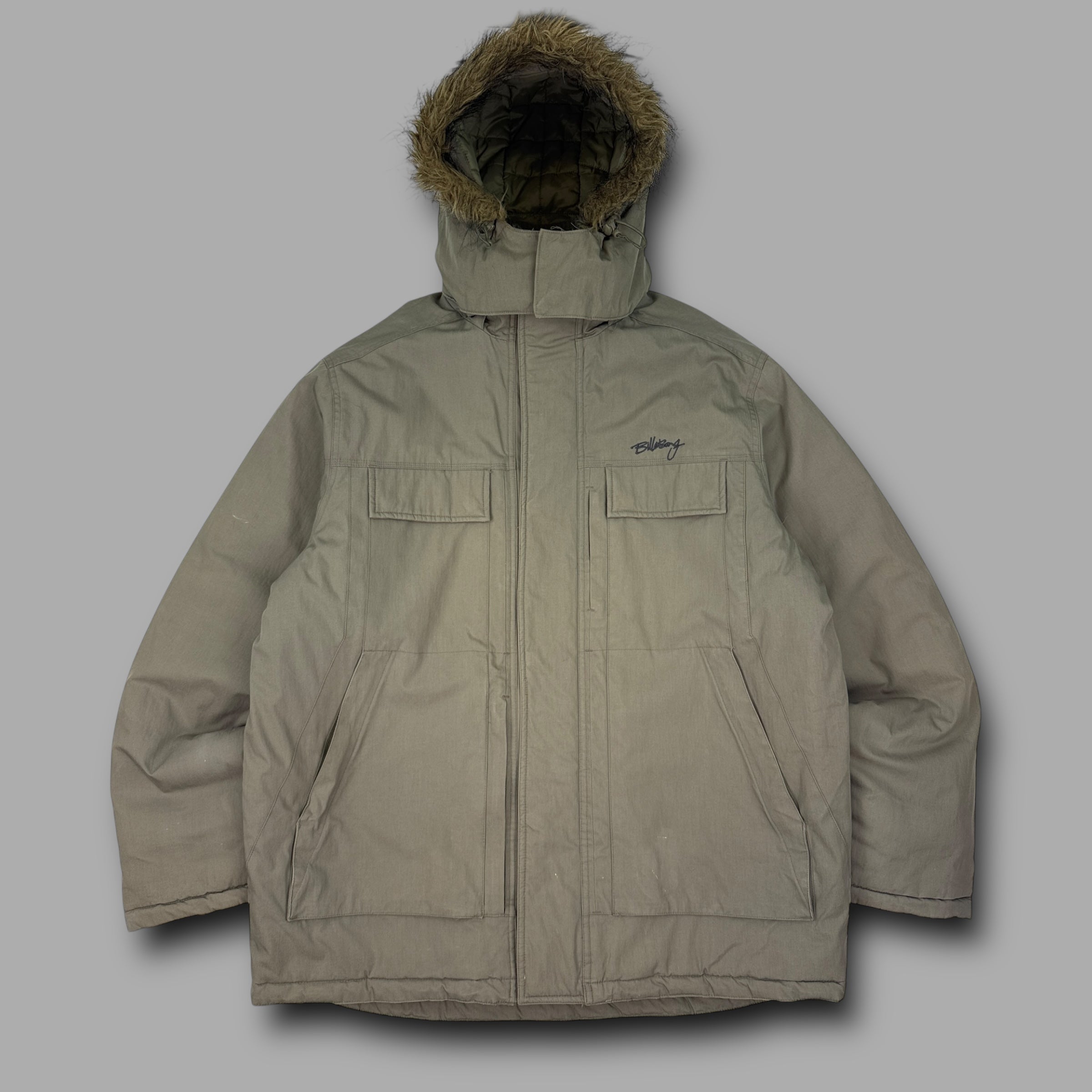 Billabong 2000's technical heavyweight multi-pocket fur hood parka jacket (L)