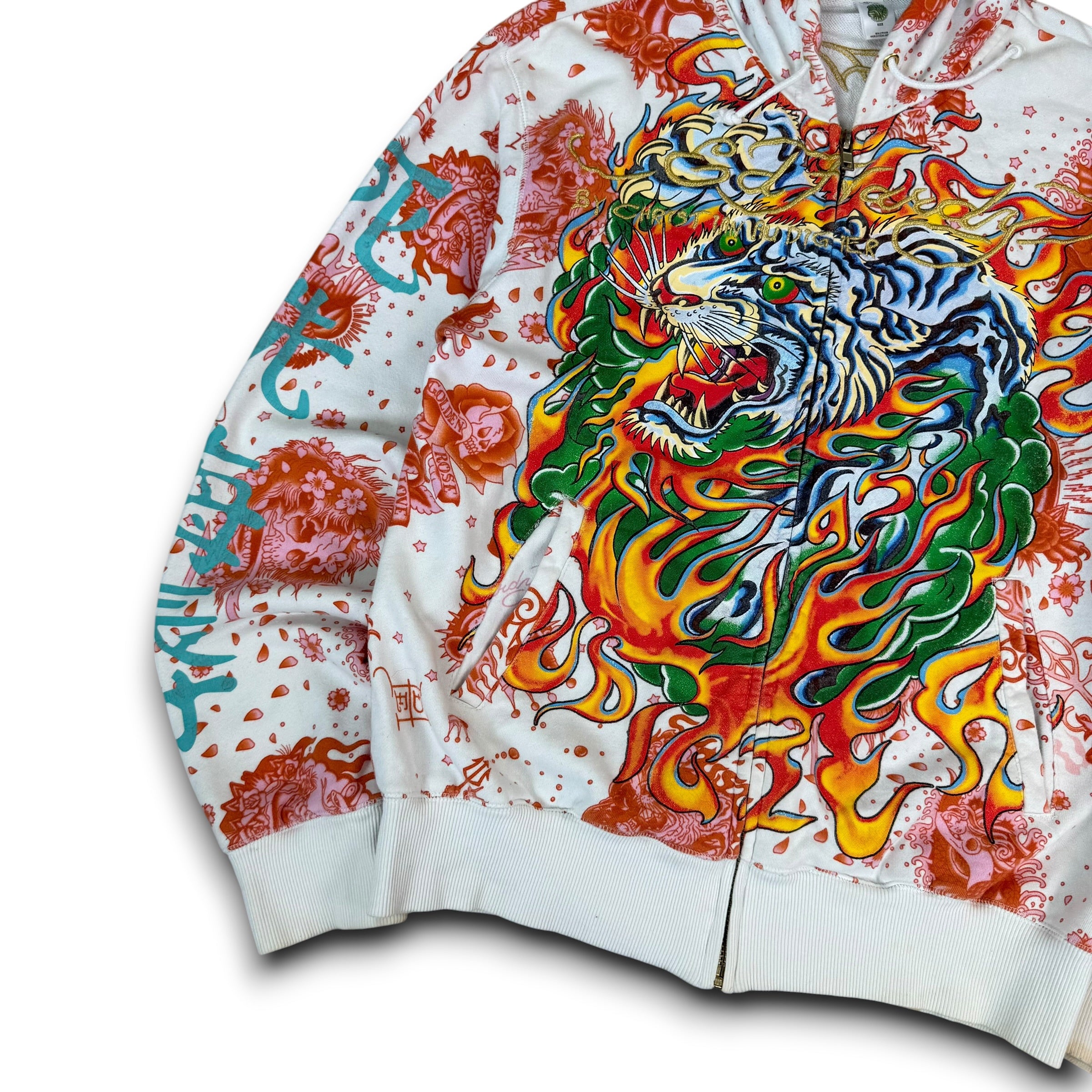 Ed hardy x Christian audigier 2000's graphic zip up hoodie (L)
