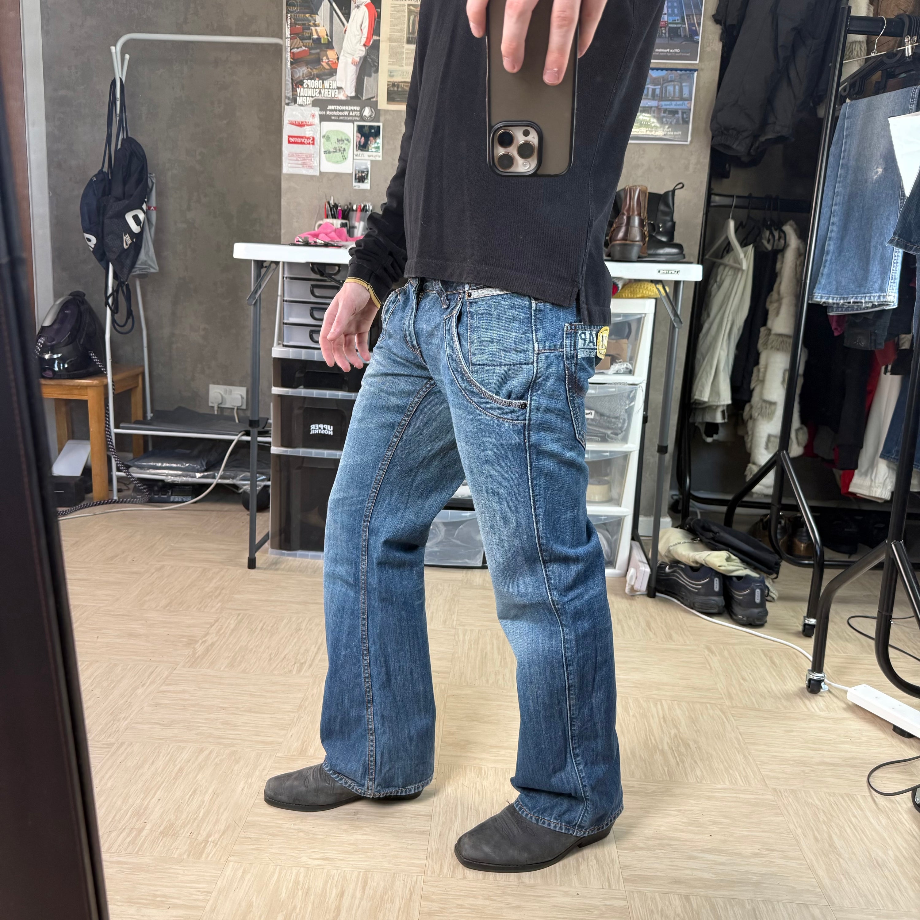 Firetrap black seal 2000's contrast stitch denim bootcut jeans (S)