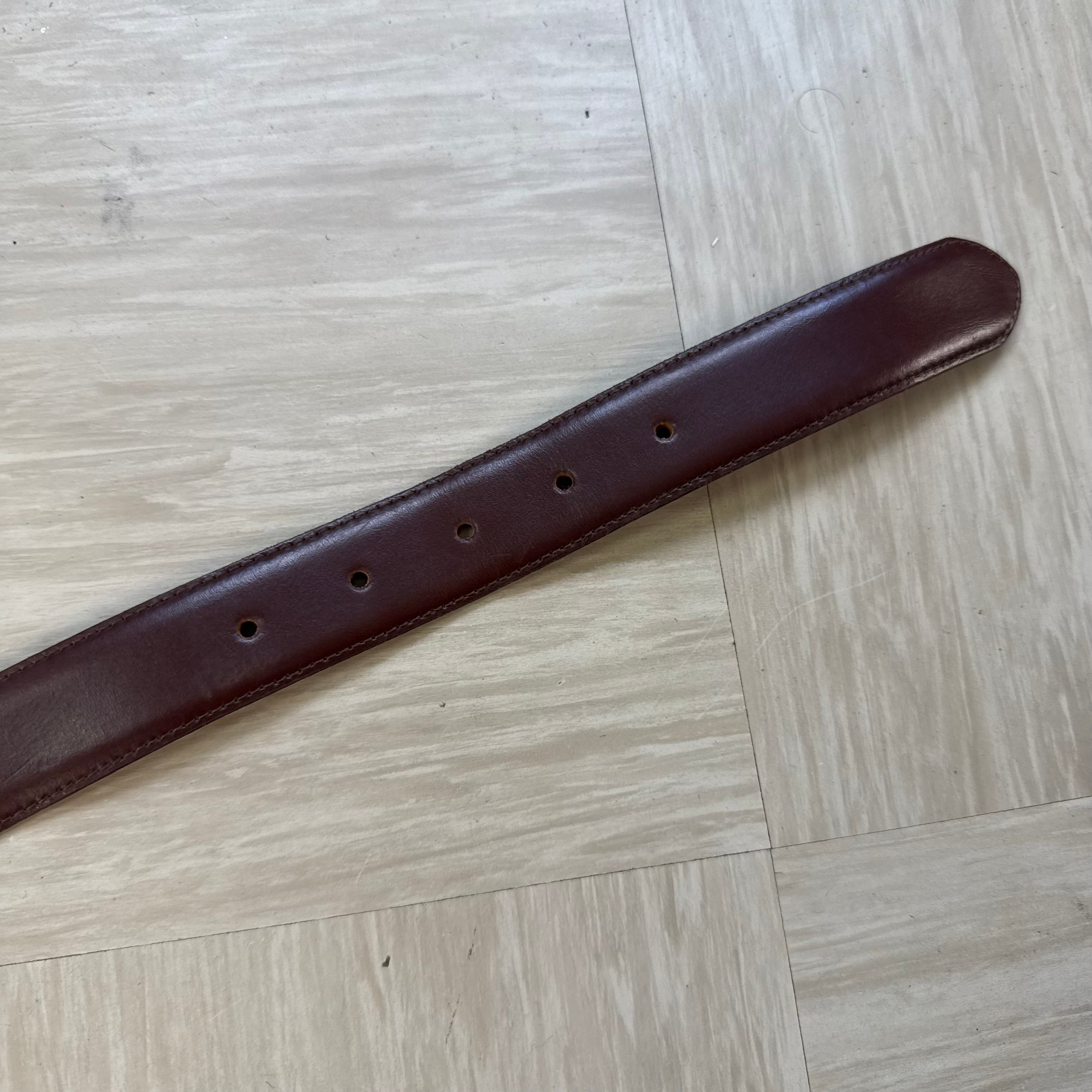 Reiss 2000's gold plated buckle brown leather belt (OS)