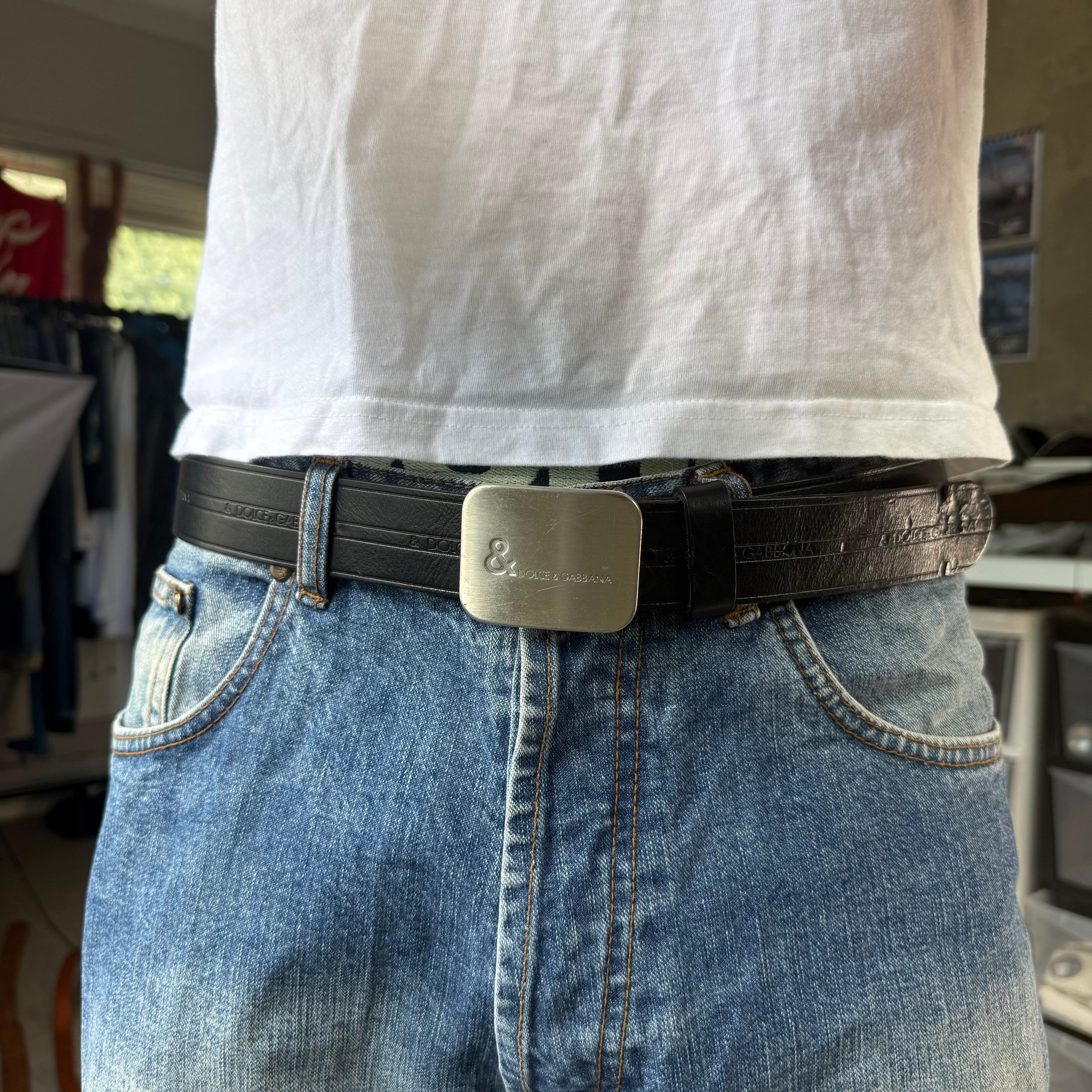 Dolce gabanna 2000's leather embossed spellout belt (OS)