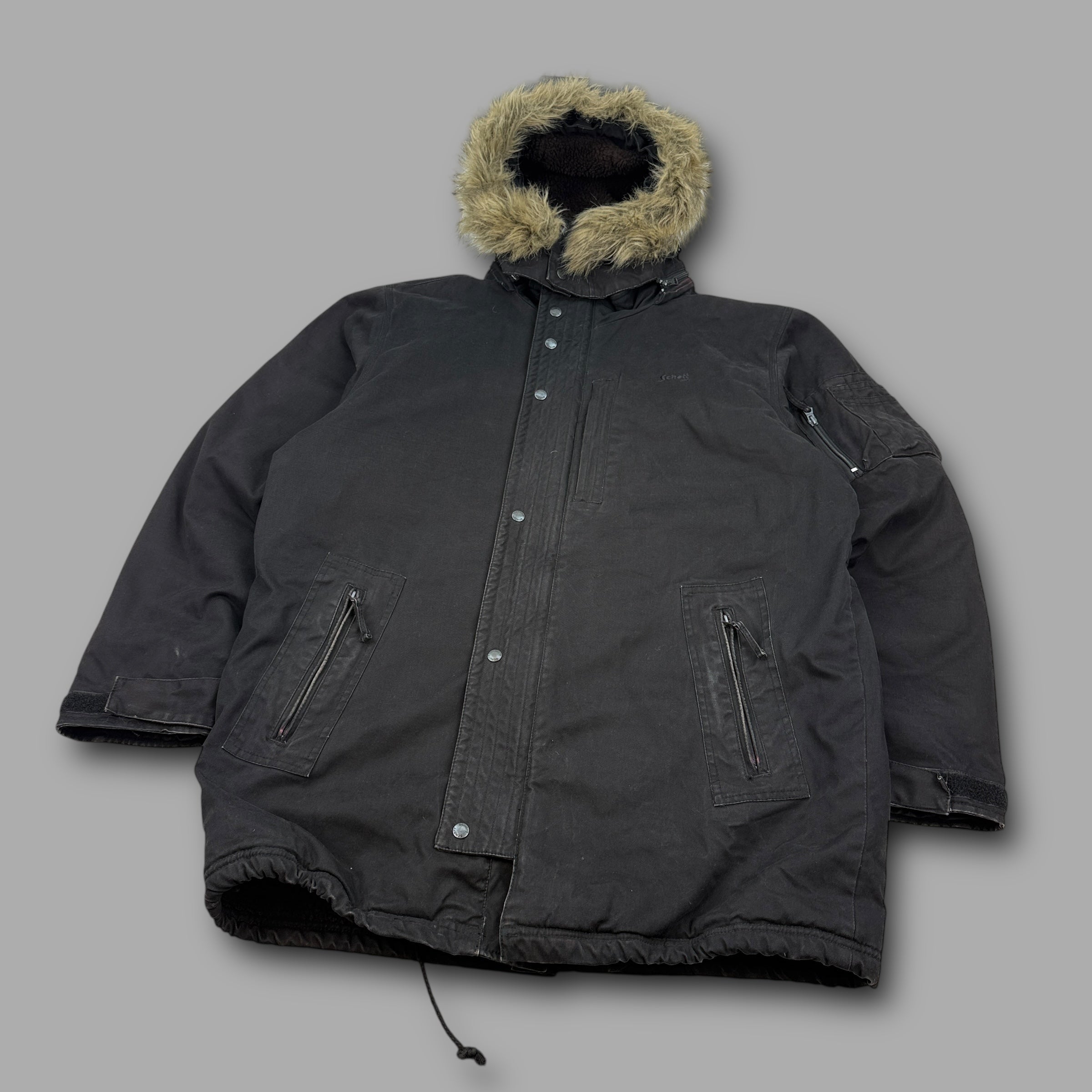 Schott NYC 2000's technical fur hood parka jacket (XL)