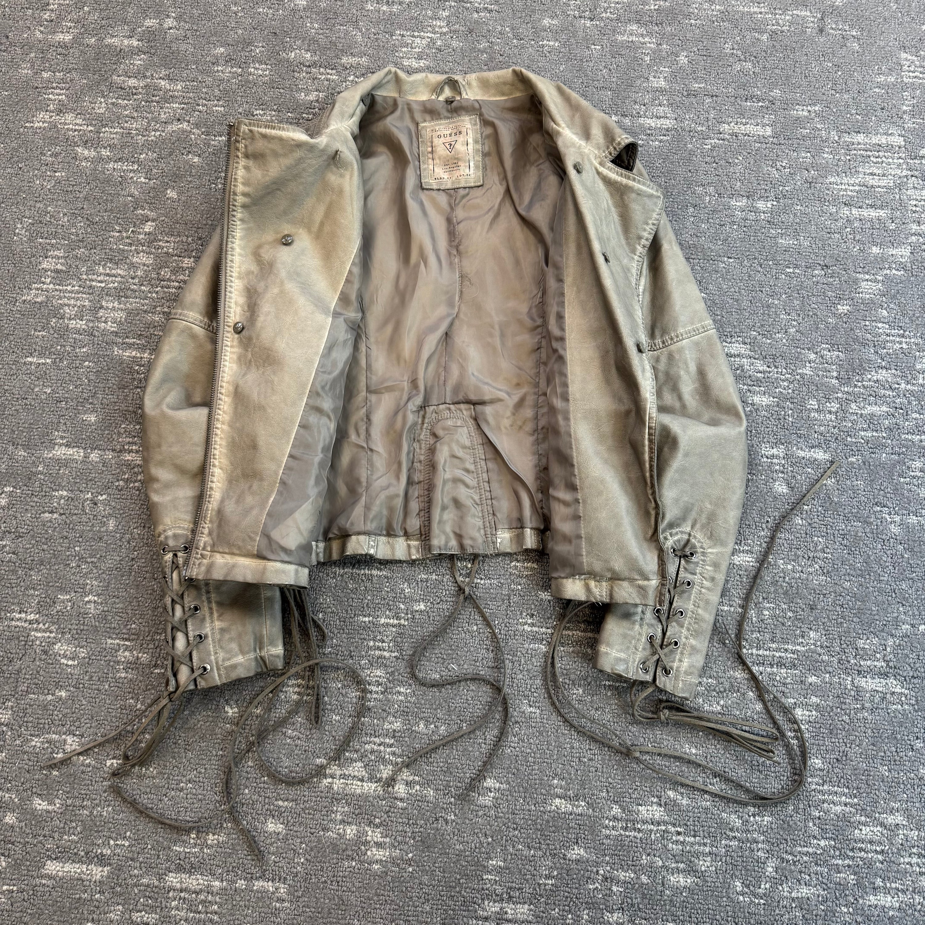 Guess 2000's leather lace up asymmetrical zip biker jacket (M) wms