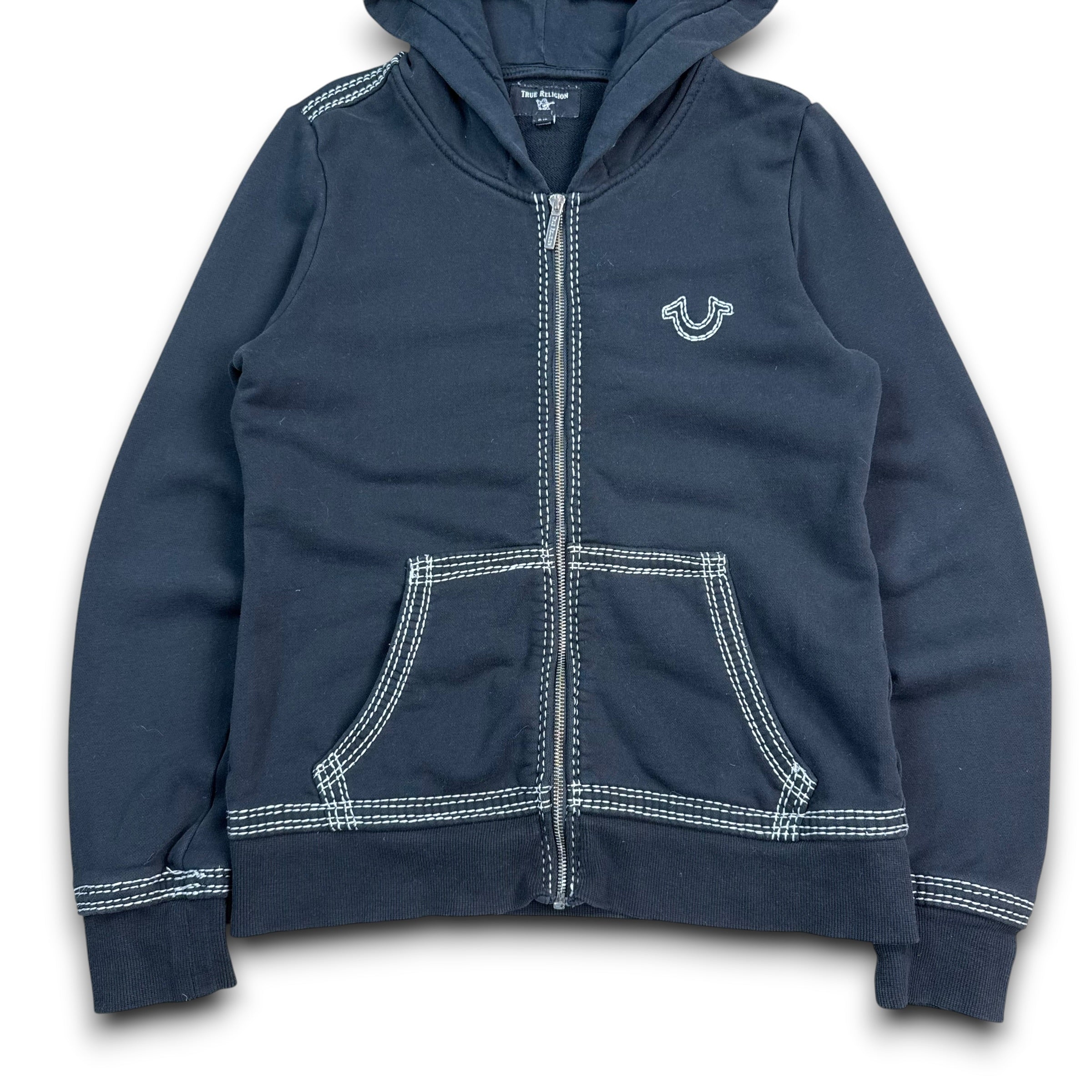 True religion 2000's double stitch zip up fitted hoodie (S)