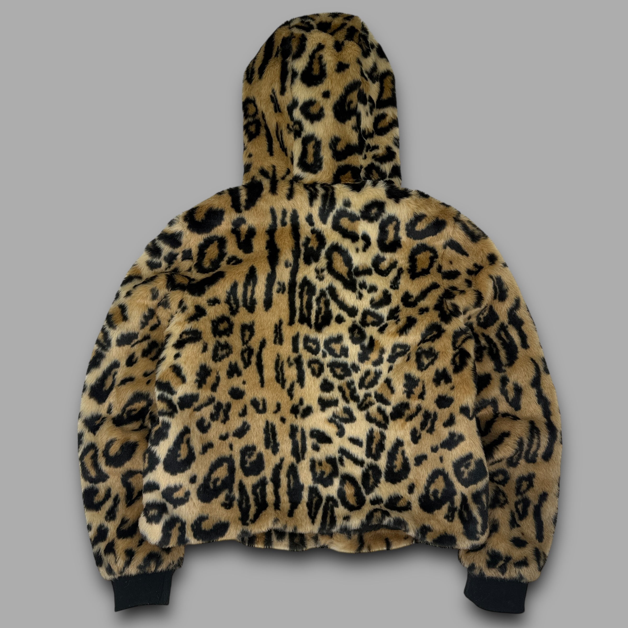 Forever 21 2000's leopard print faux fur full zip fleece jacket (XS-S)
