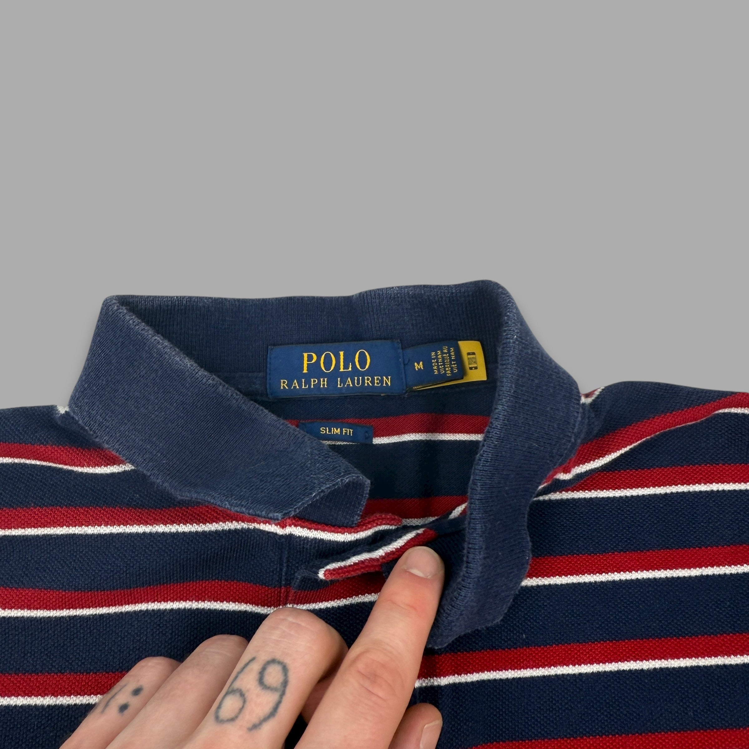 Ralph Lauren 2000's embroidered striped polo shirt (M)