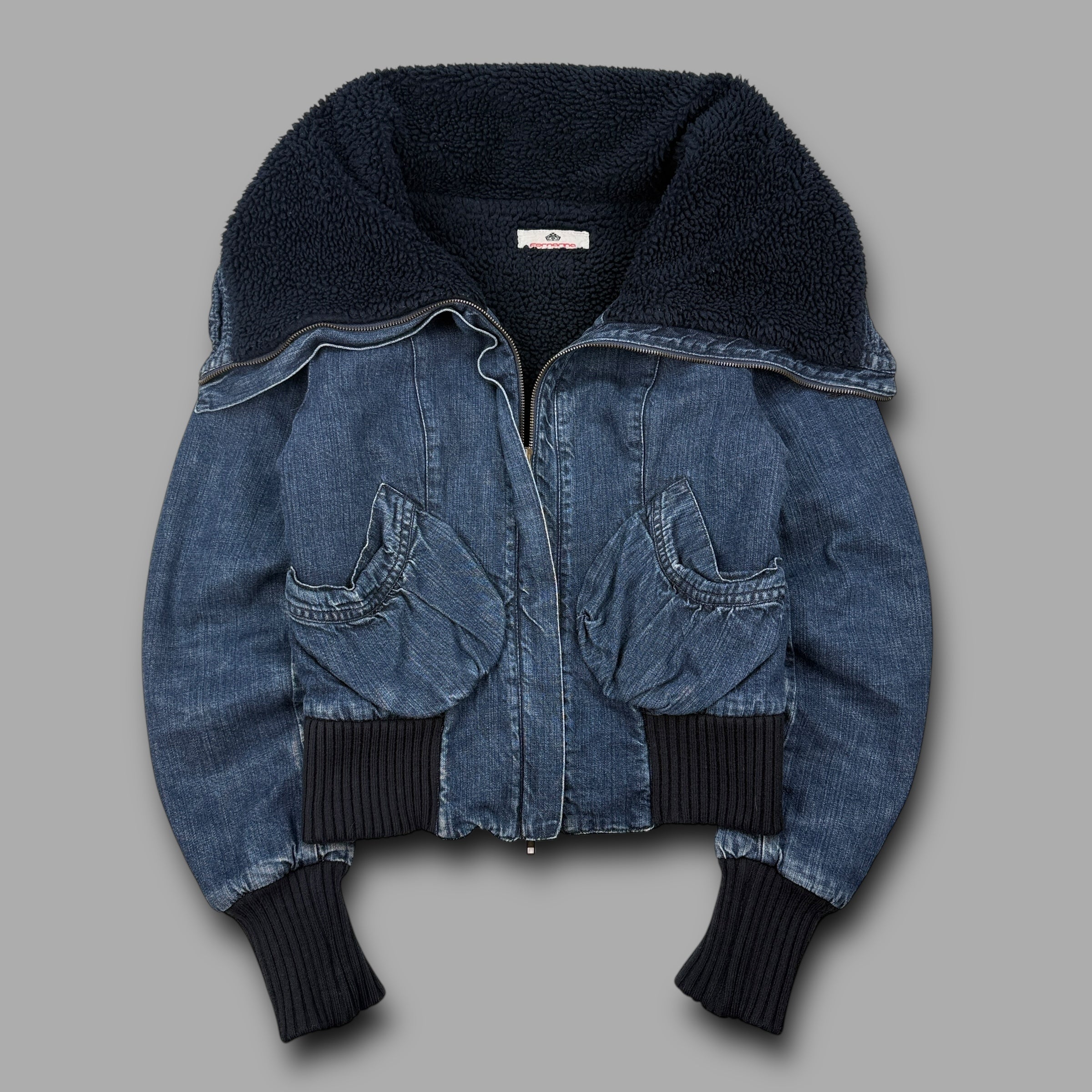 Fornarina 1990's sherpa lined denim bomber jacket (S)