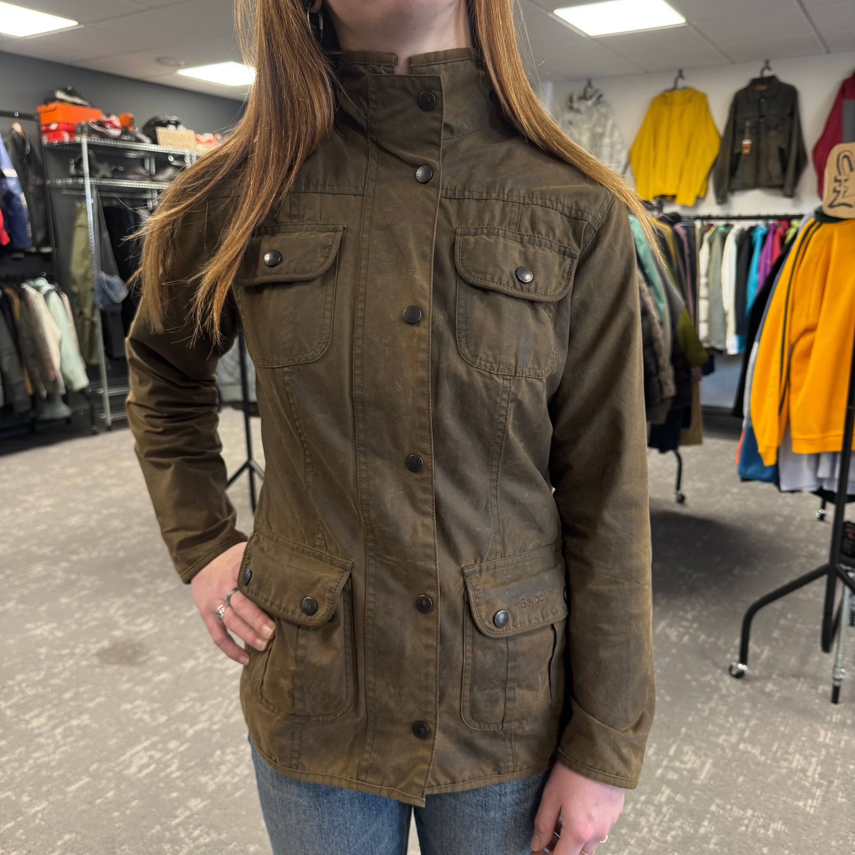 Barbour 2000's waxed zip up multi pocket utility jacket (S) wms