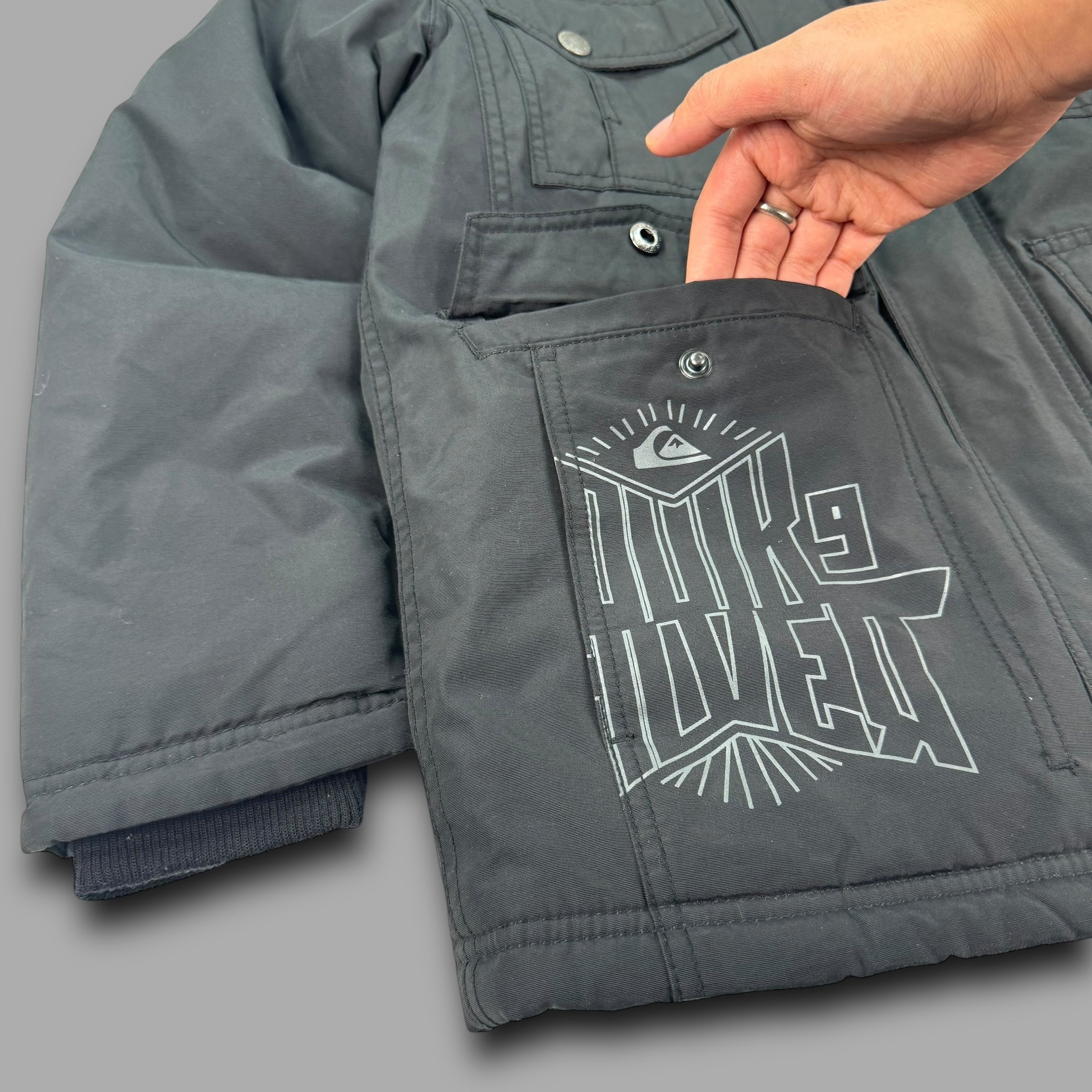 Quiksilver 2000's technical multi pocket fur hood shell jacket (L) wms