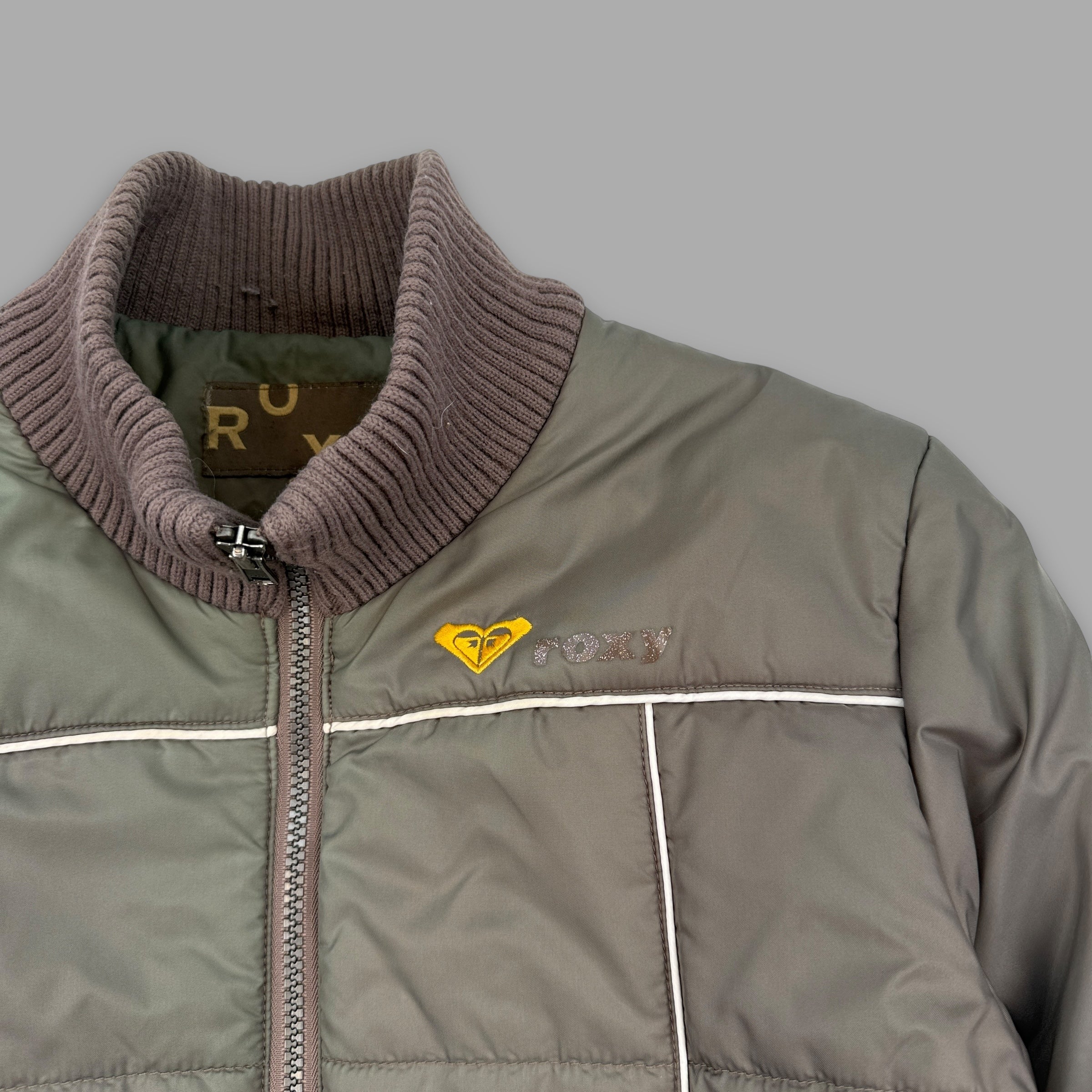 Quiksilver x Roxy 2000's graphic embroidered downfilled puffer jacket (S)