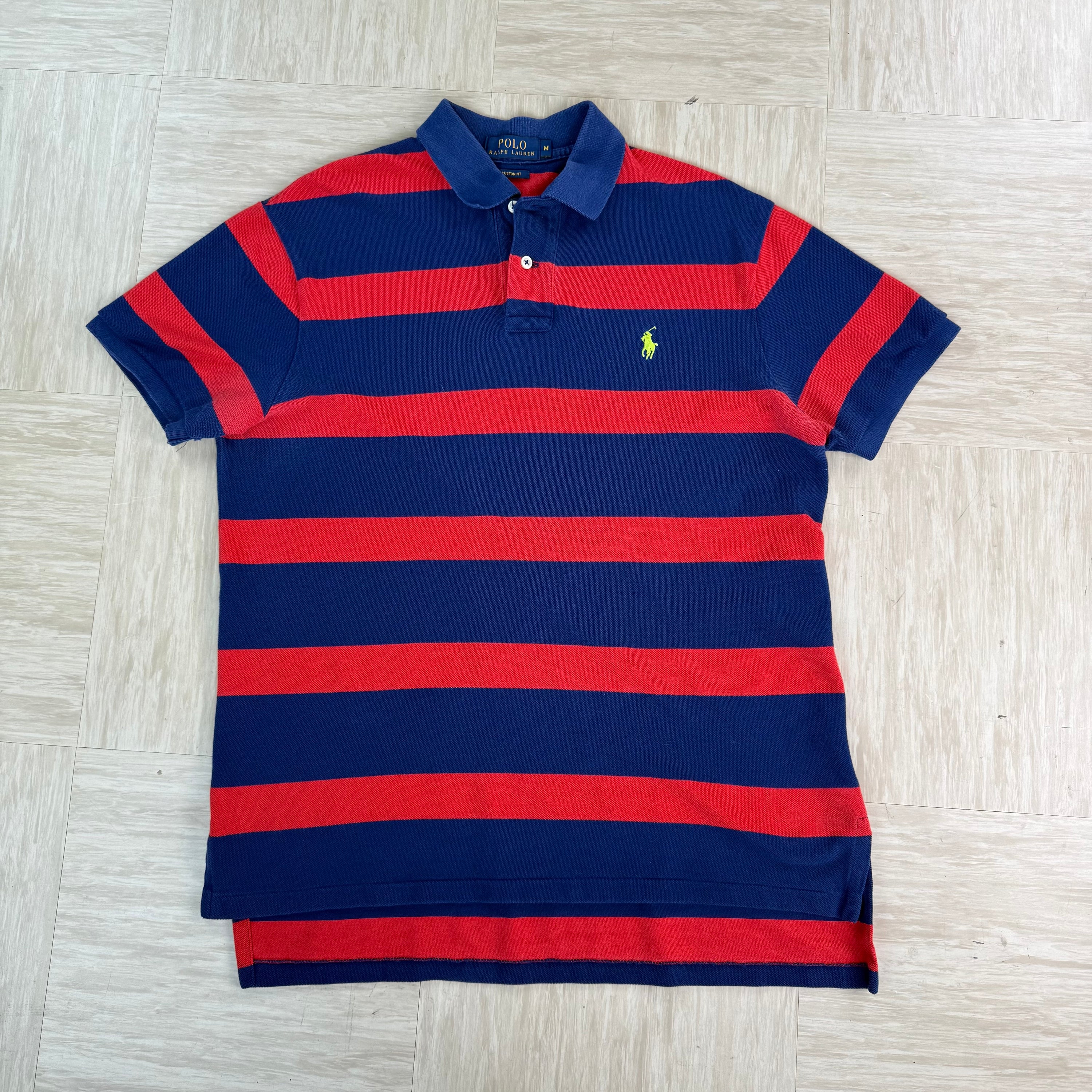 Ralph Lauren 2000's embroidered horizontal stripe button up polo shirt (M)