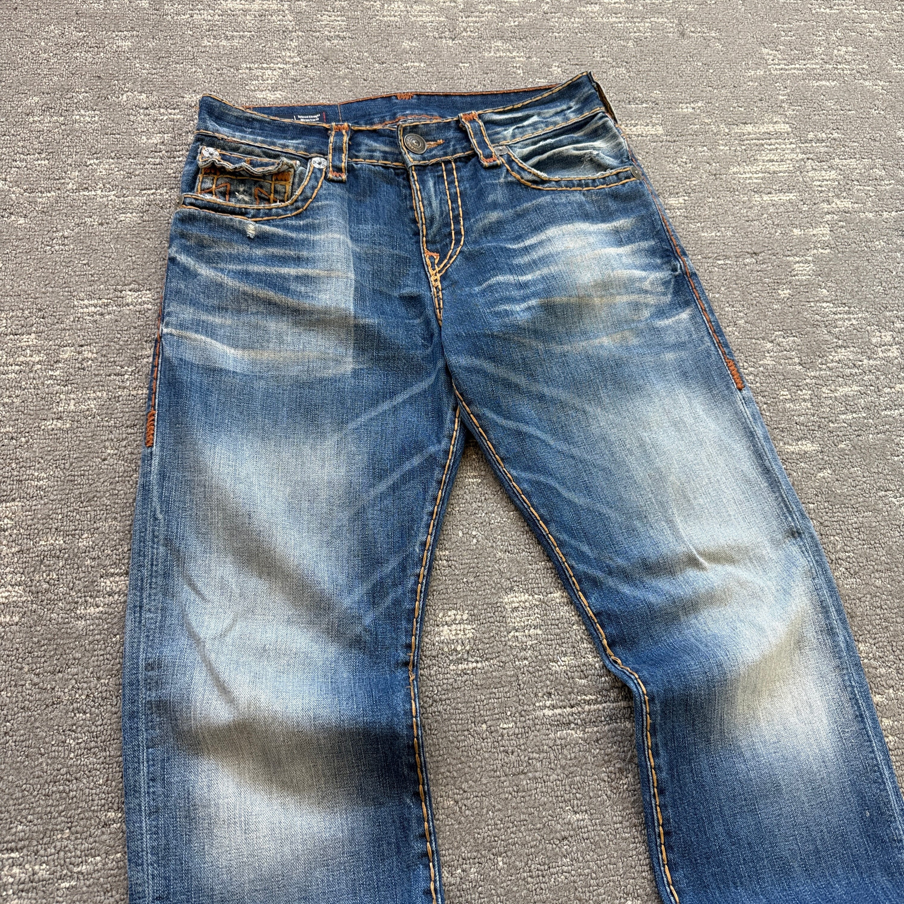 True religion 2000's Ricky relaxed straight contrast stitch denim jeans (S)