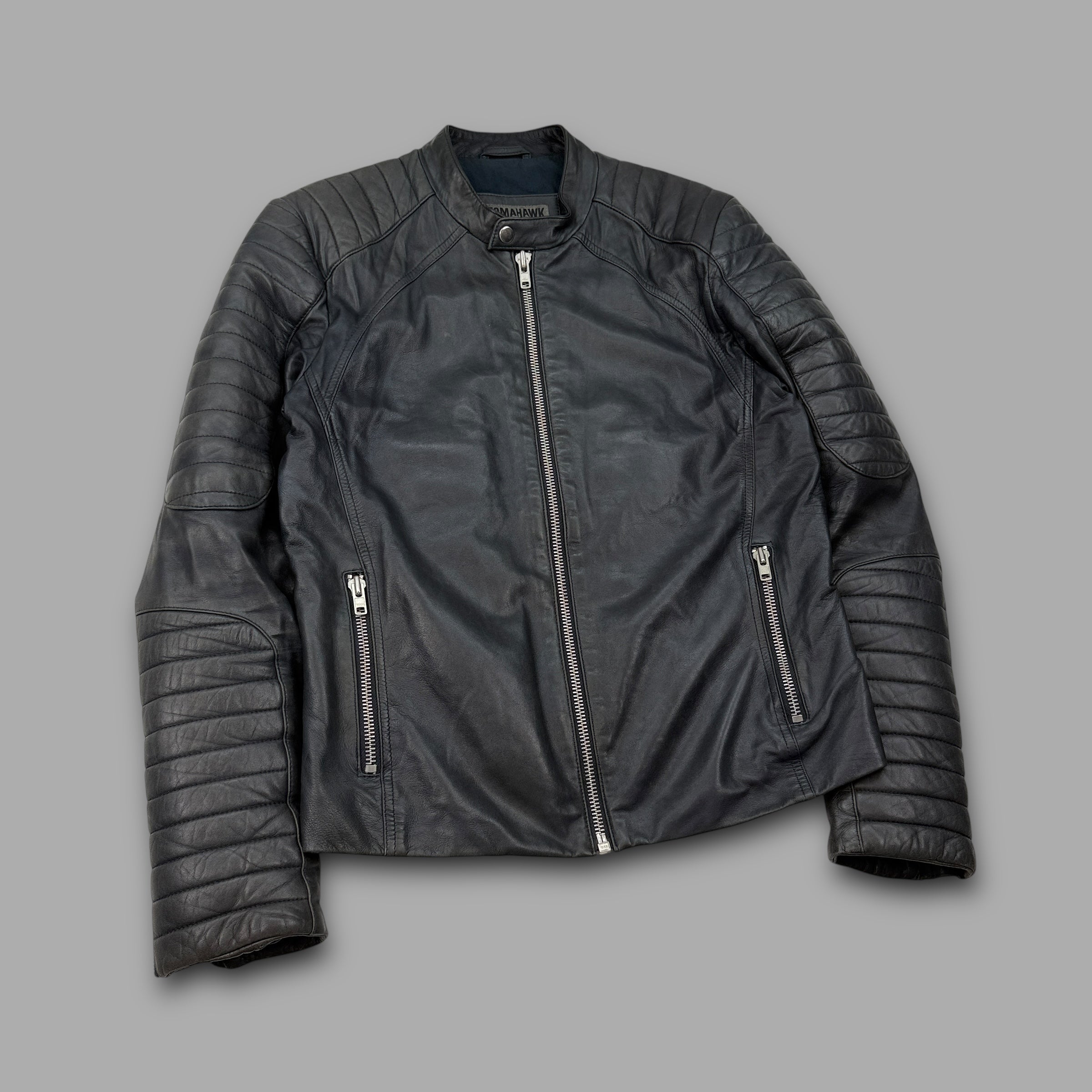 Tomahawk 1990's full zip leather biker jacket (S-M)