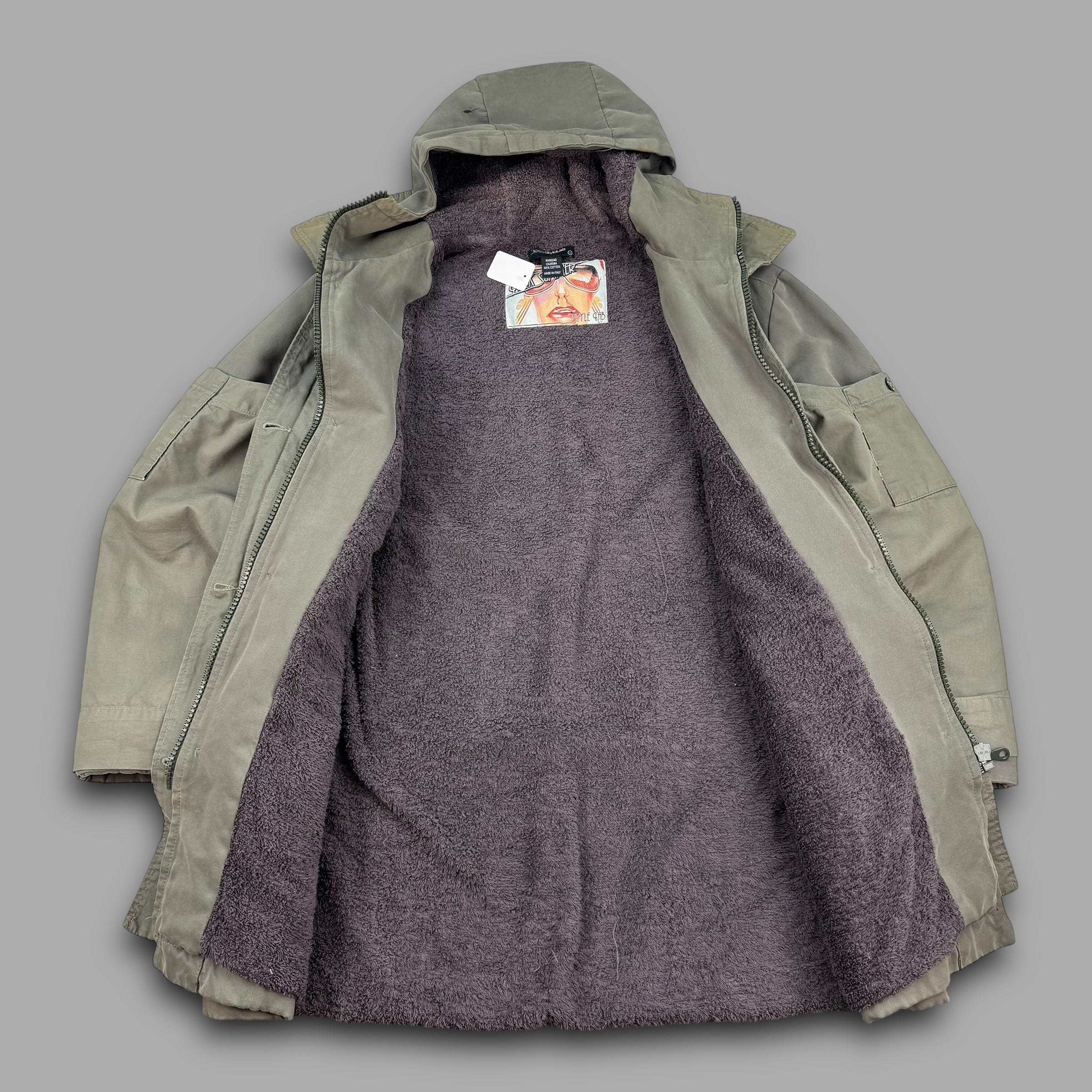 Diesel style lab 2000's technical multi-pocket heavyweight fur lined parka jacket (L)