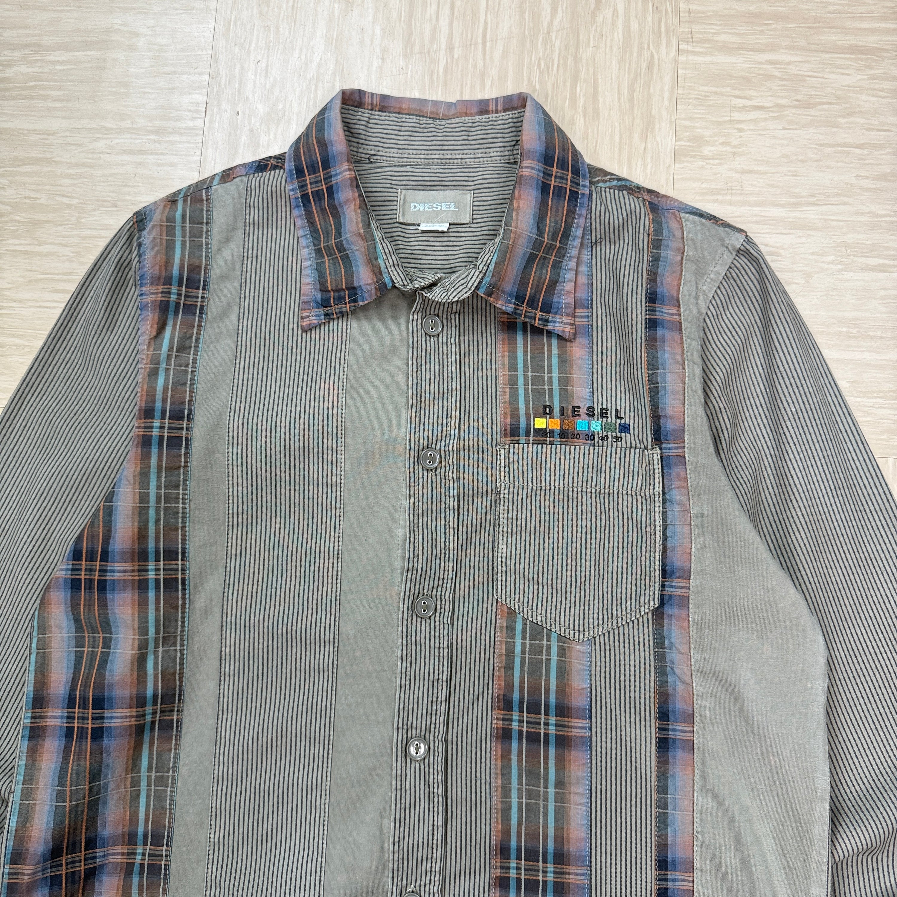 Diesel 2000's panelled plaid button up shirt (S)