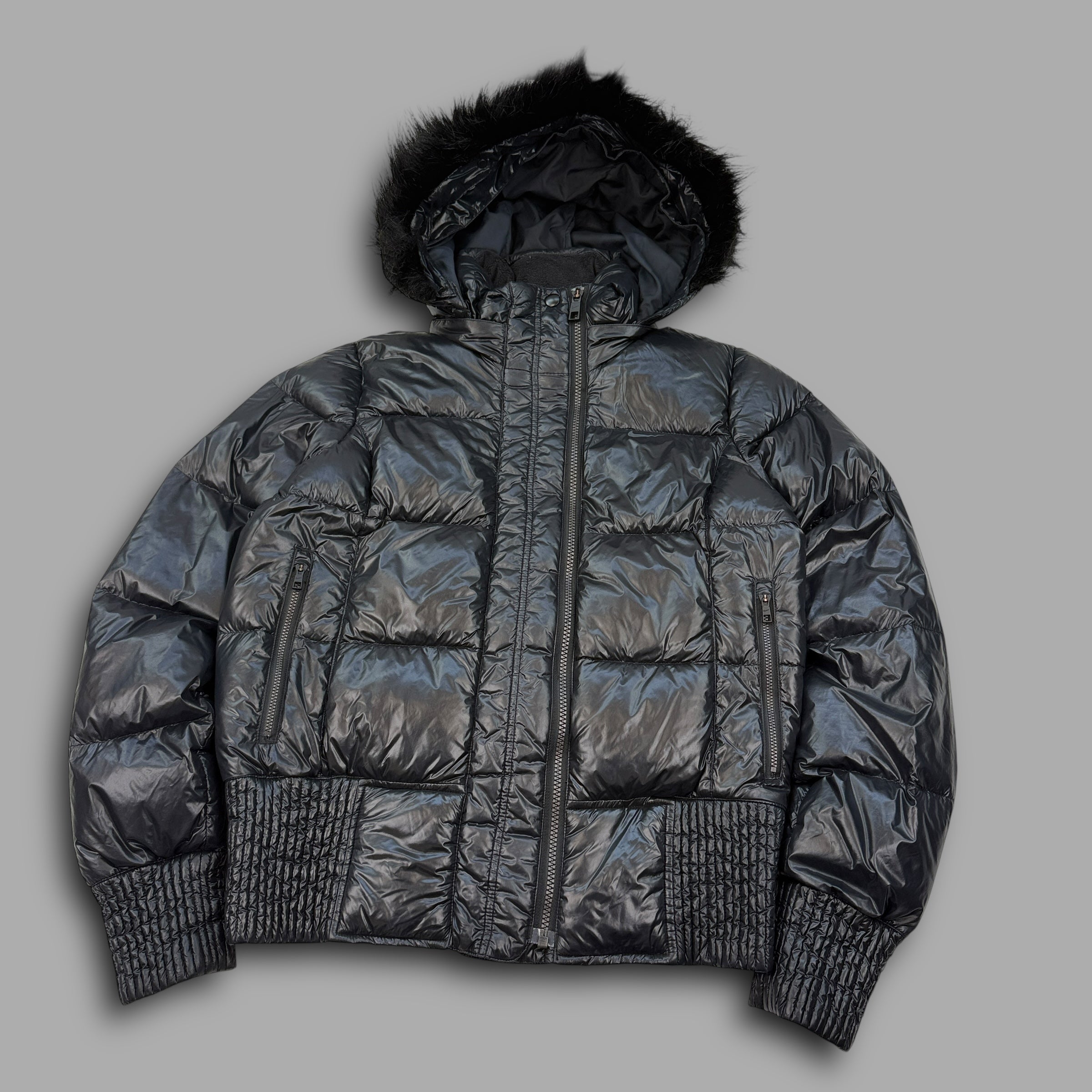 Nike 2000's downfilled shimmer puffer w/fur hood (L) wms