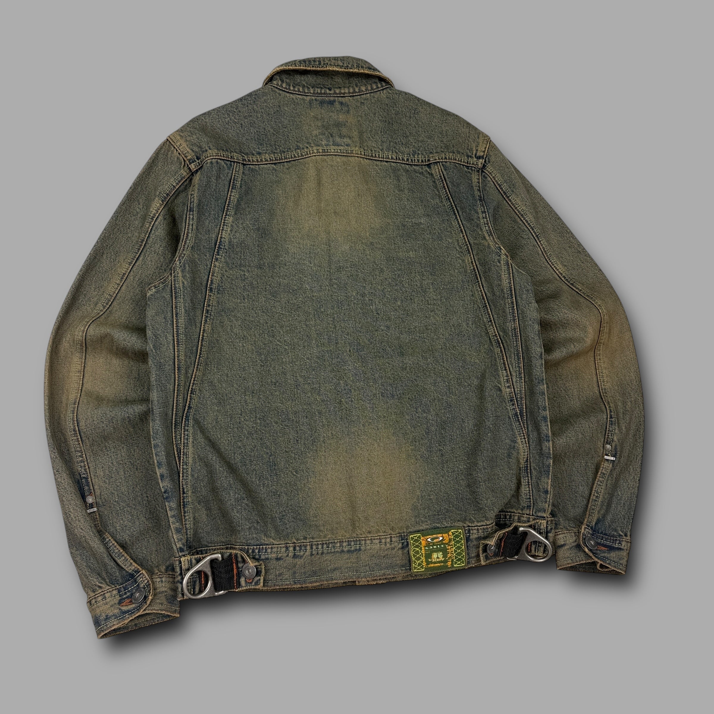 90s 00s OAKLEY デニムジャケット archive ギミック Oakley X-metal 2000's reinforced industrial denim salvage jacket