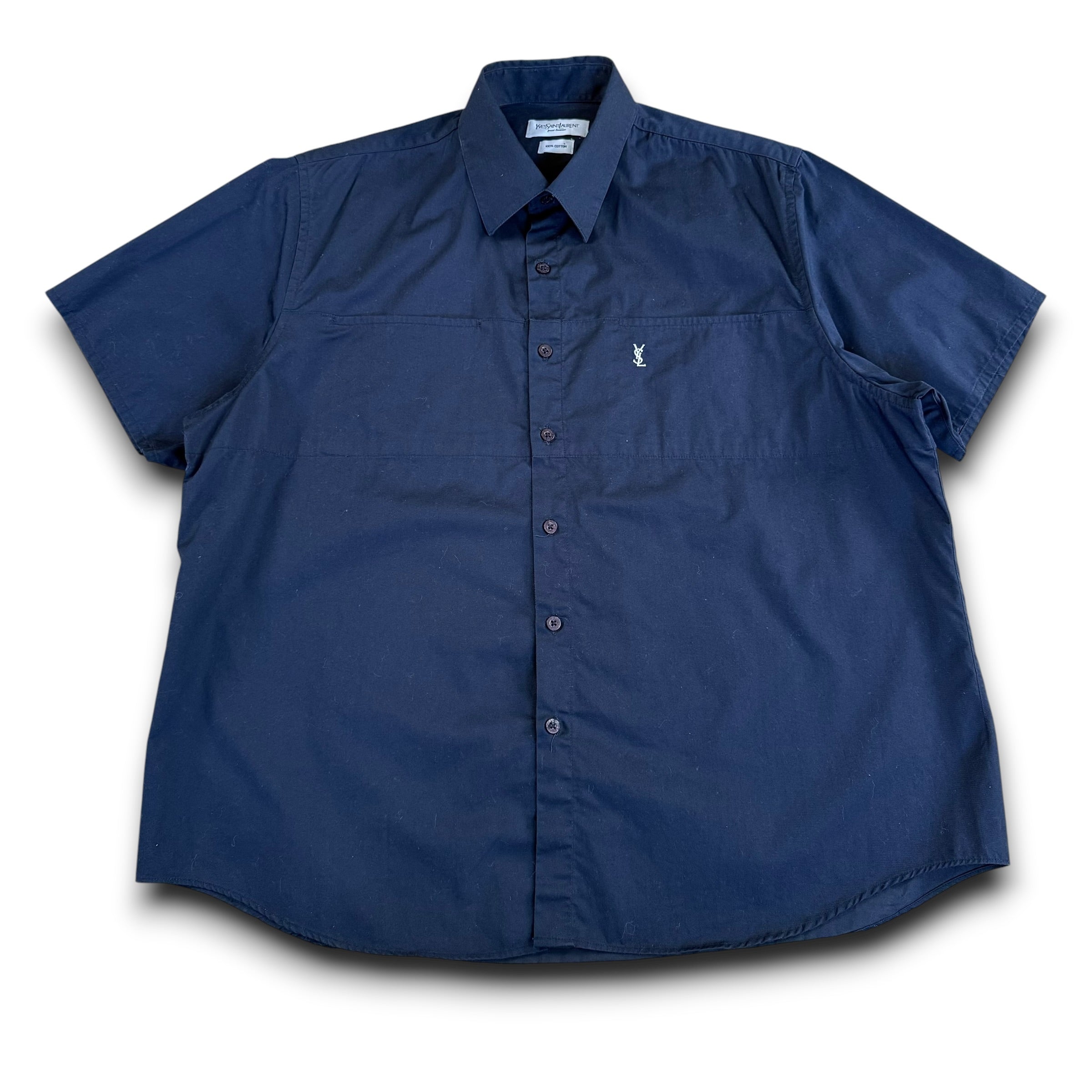Yves saint laurent 2000's button up cotton embroidered YSL worker shirt (L)