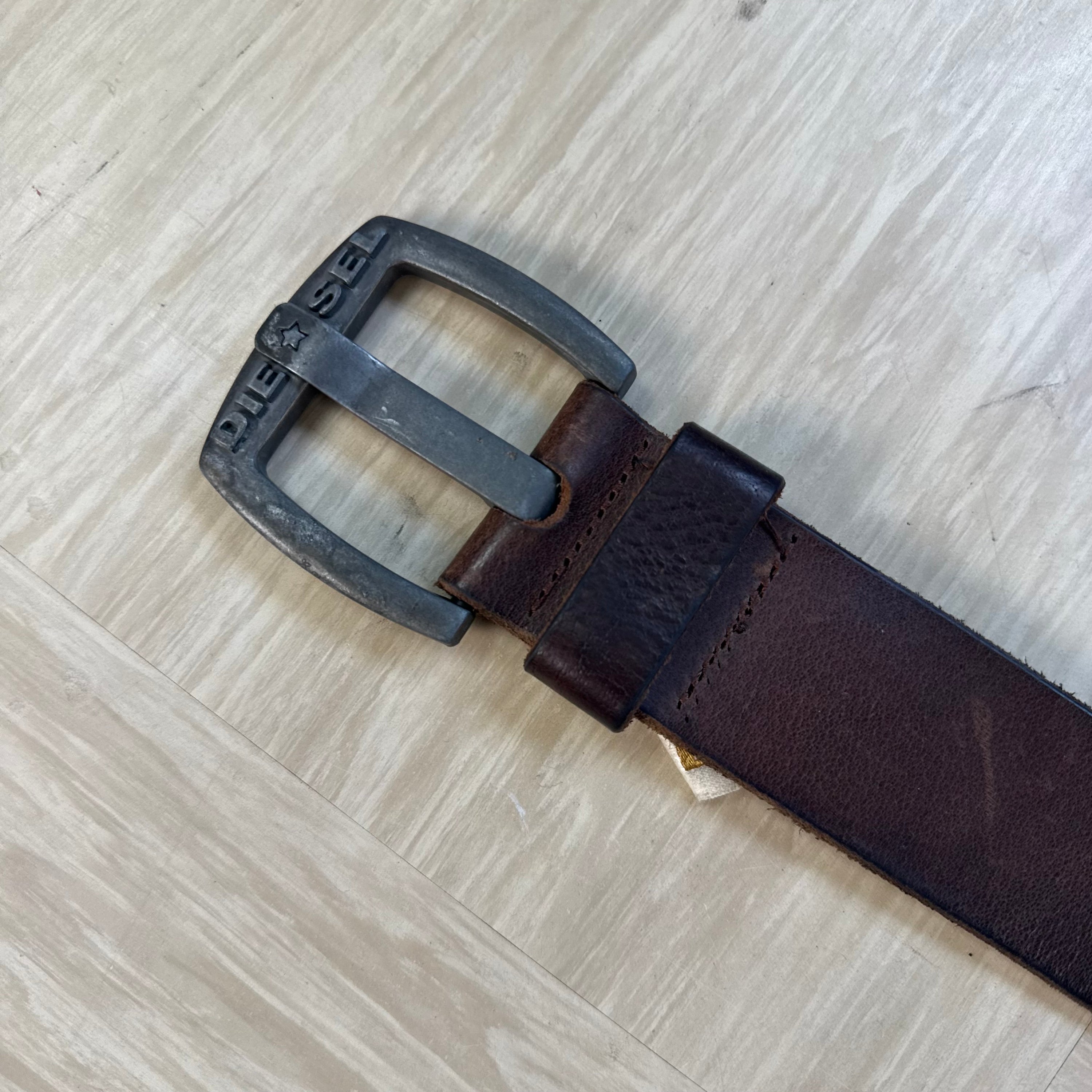 Diesel 2000's big spellout buckle wide leather belt (OS)