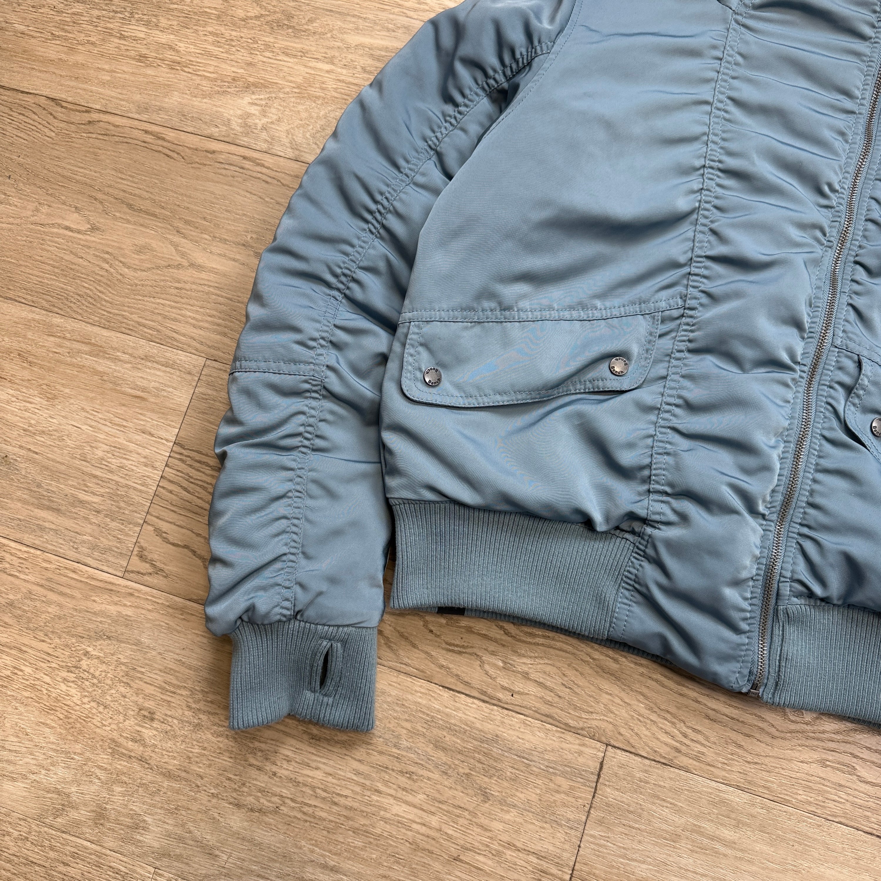 Bench 2000's asymmetrical zip fur hooded bomber jacket (L) wms