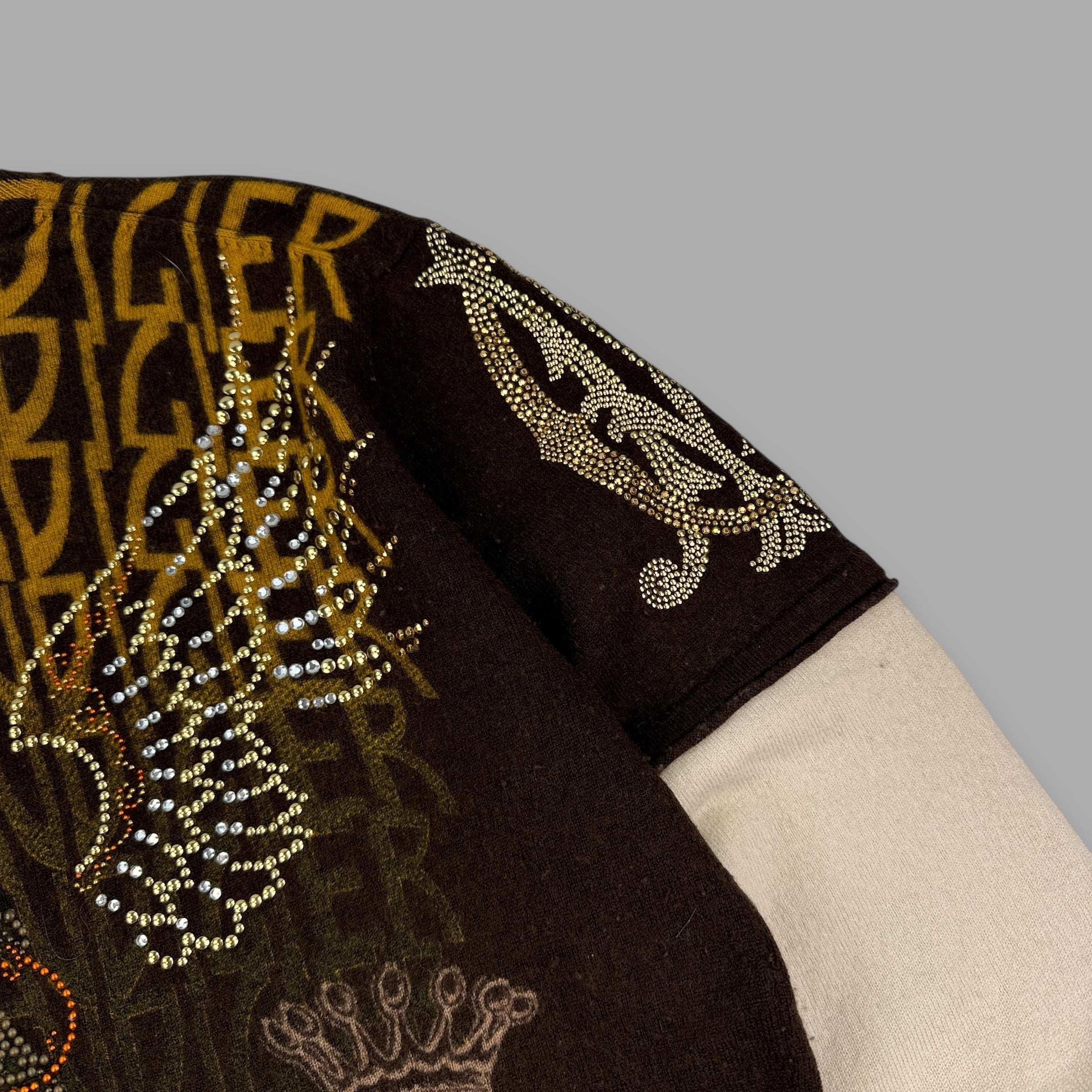 Christian audigier 2000's graphic rhinestone pullover wool knit sweatshirt (XL) wms