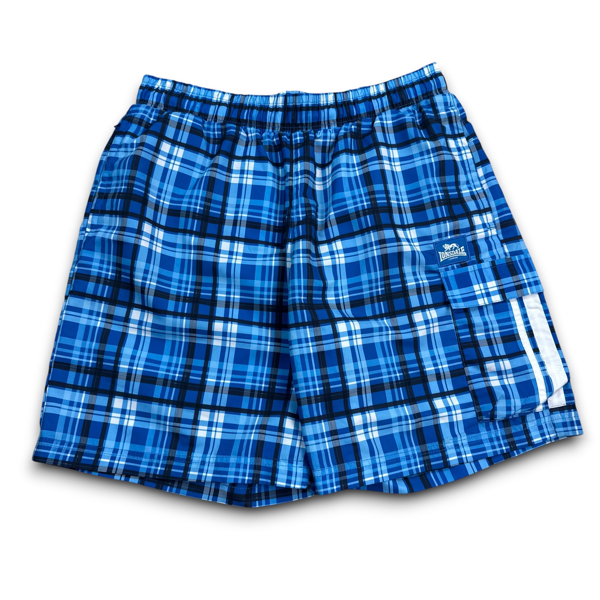 Lonsdale 2000's baggy plaid blue swim shorts (M)